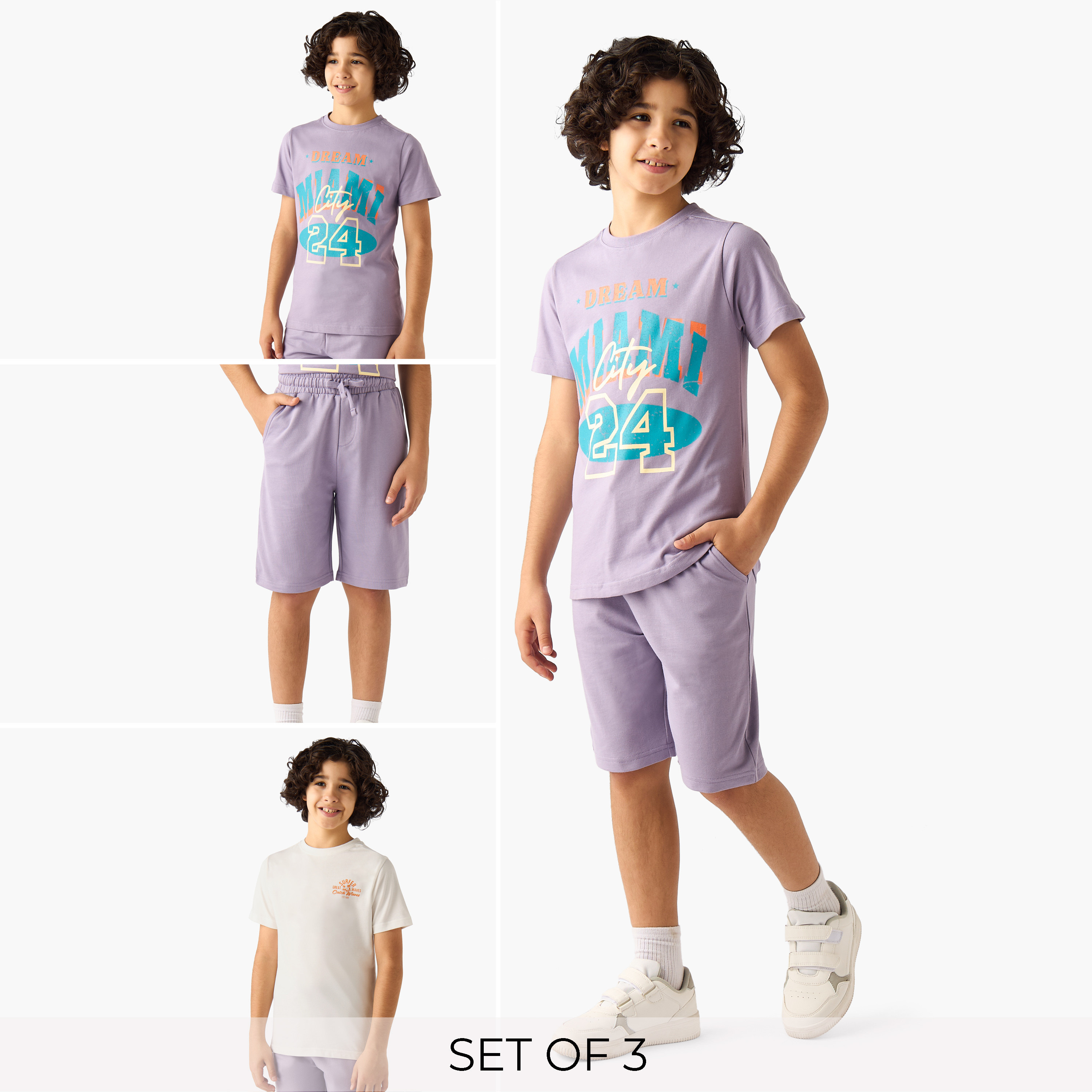 Set of 3 Juniors Crew Neck Short Sleeves T-shirt and Shorts Set with Print-boys-clothing-setsandcoords-image-1