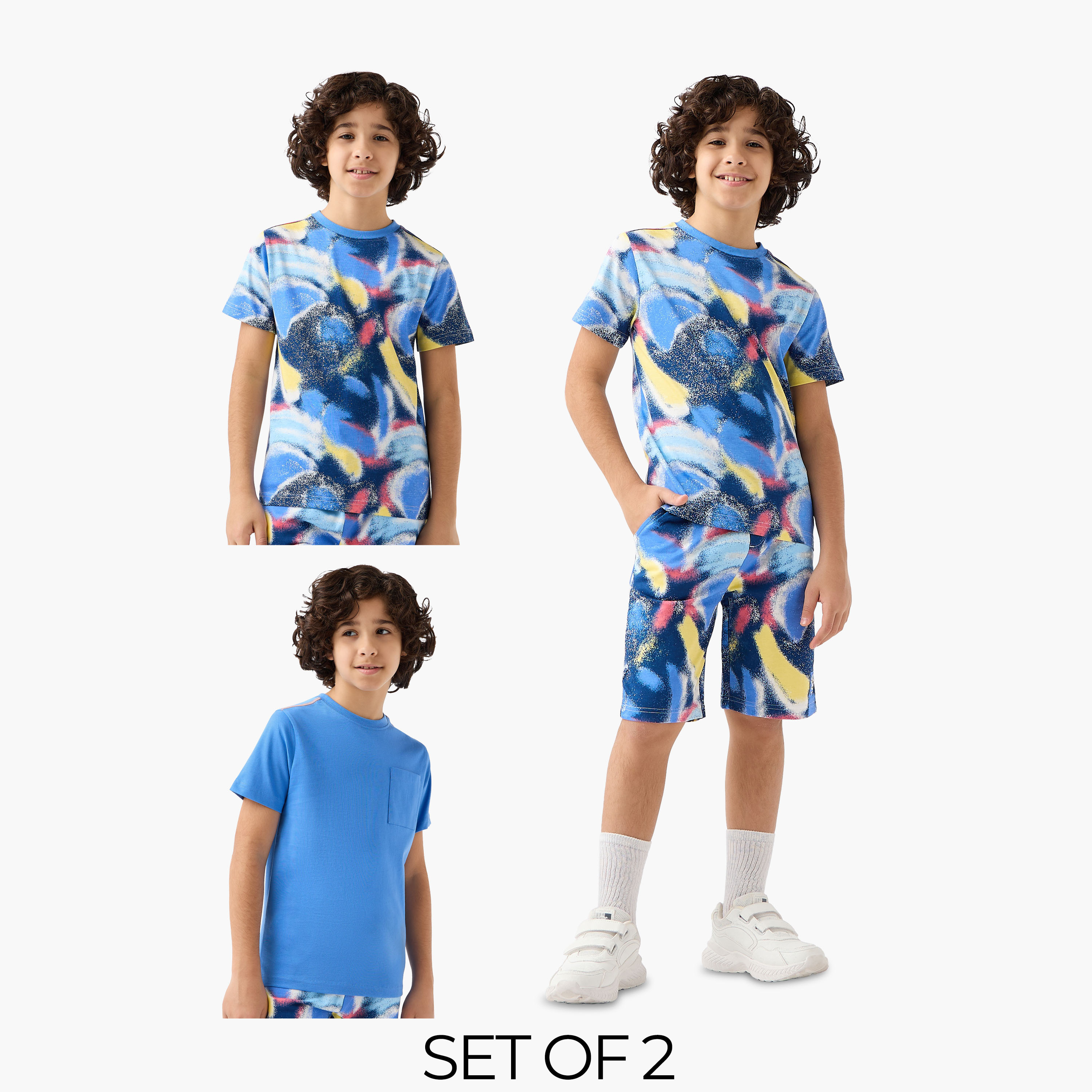 Set of 3 Juniors Crew Neck Short Sleeves T-shirt and Shorts Set with Pockets-boys-clothing-setsandcoords-image-1