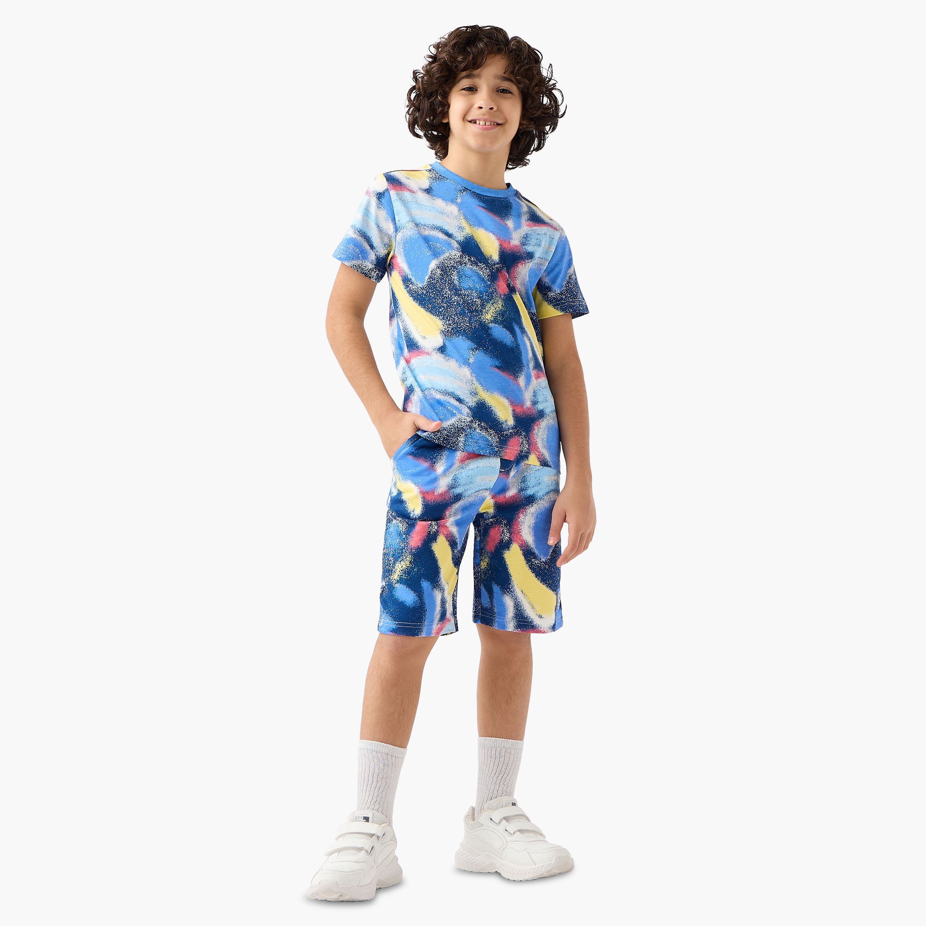 Set of 3 Juniors Crew Neck Short Sleeves T-shirt and Shorts Set with Pockets-boys-clothing-setsandcoords-image-9