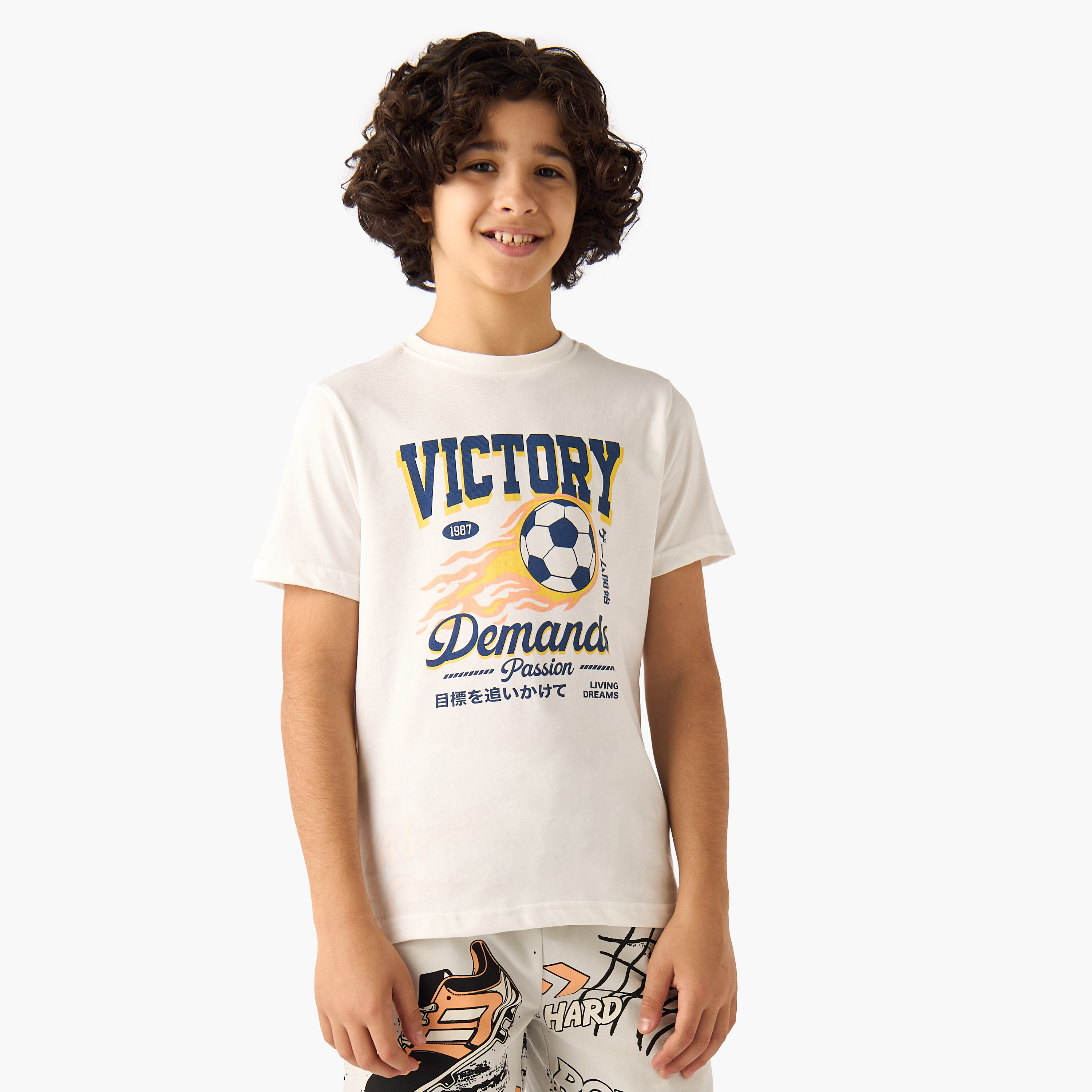 Set of 3 Juniors Crew Neck Short Sleeves T-shirt and Shorts Set with Football Print-boys-clothing-setsandcoords-image-3