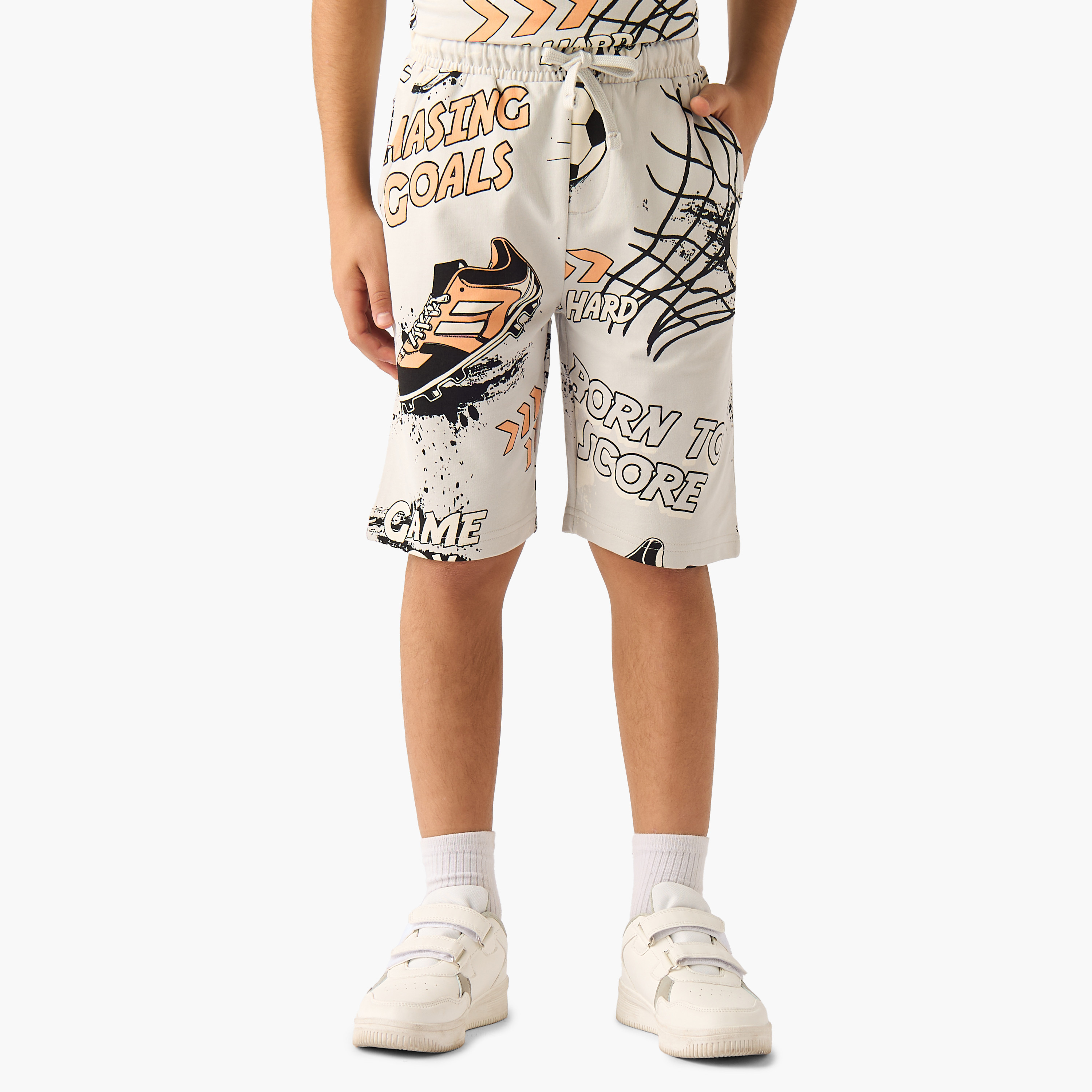 Set of 3 Juniors Crew Neck Short Sleeves T-shirt and Shorts Set with Football Print-boys-clothing-setsandcoords-image-4
