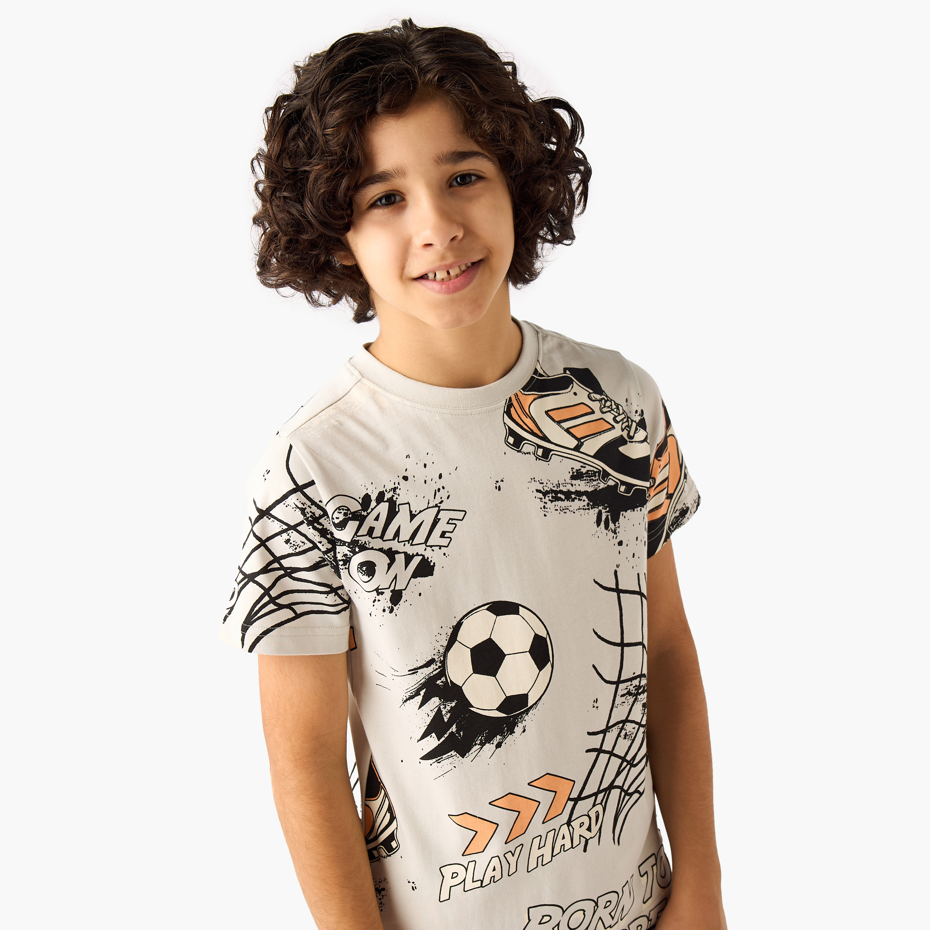Set of 3 Juniors Crew Neck Short Sleeves T-shirt and Shorts Set with Football Print-boys-clothing-setsandcoords-image-6