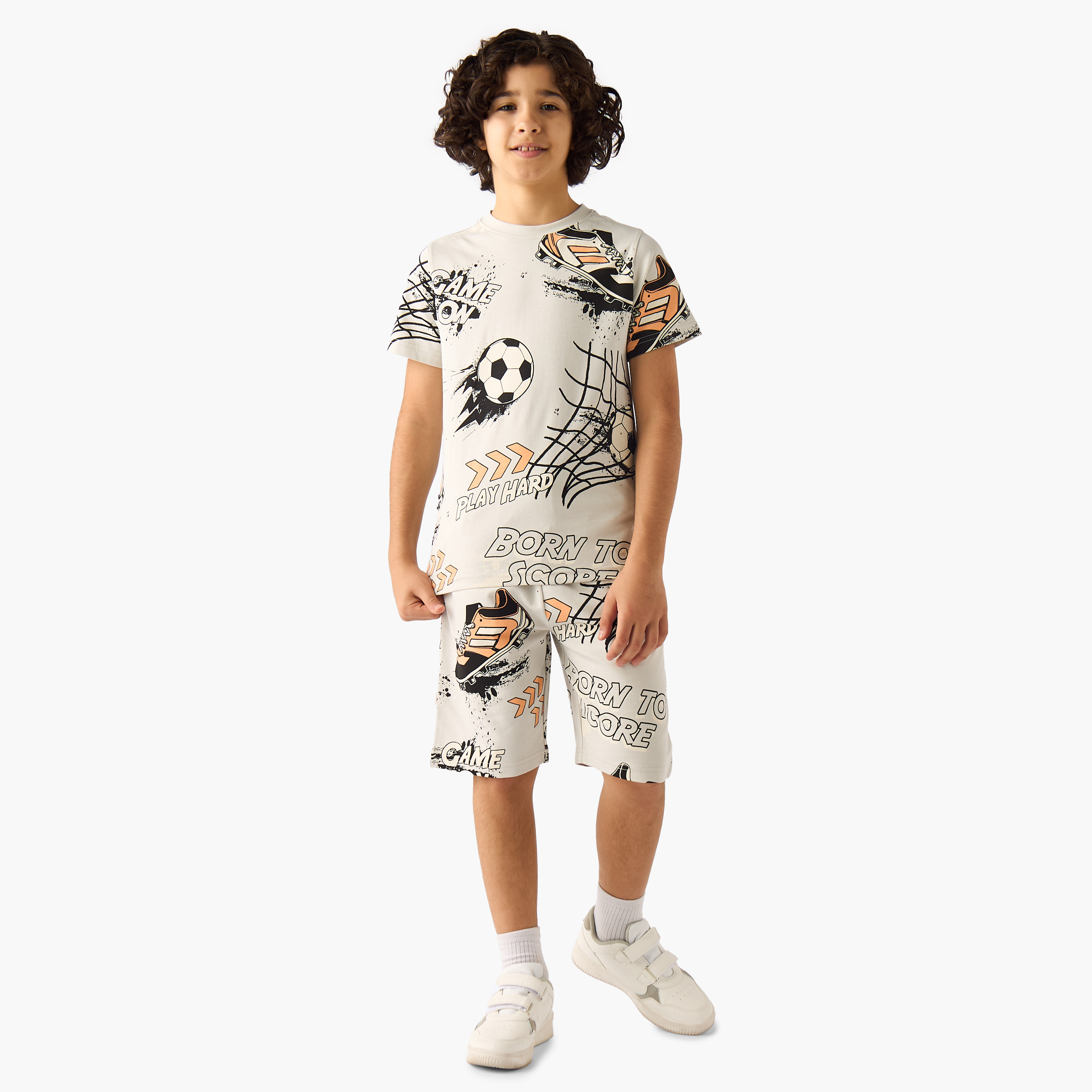 Set of 3 Juniors Crew Neck Short Sleeves T-shirt and Shorts Set with Football Print-boys-clothing-setsandcoords-image-8