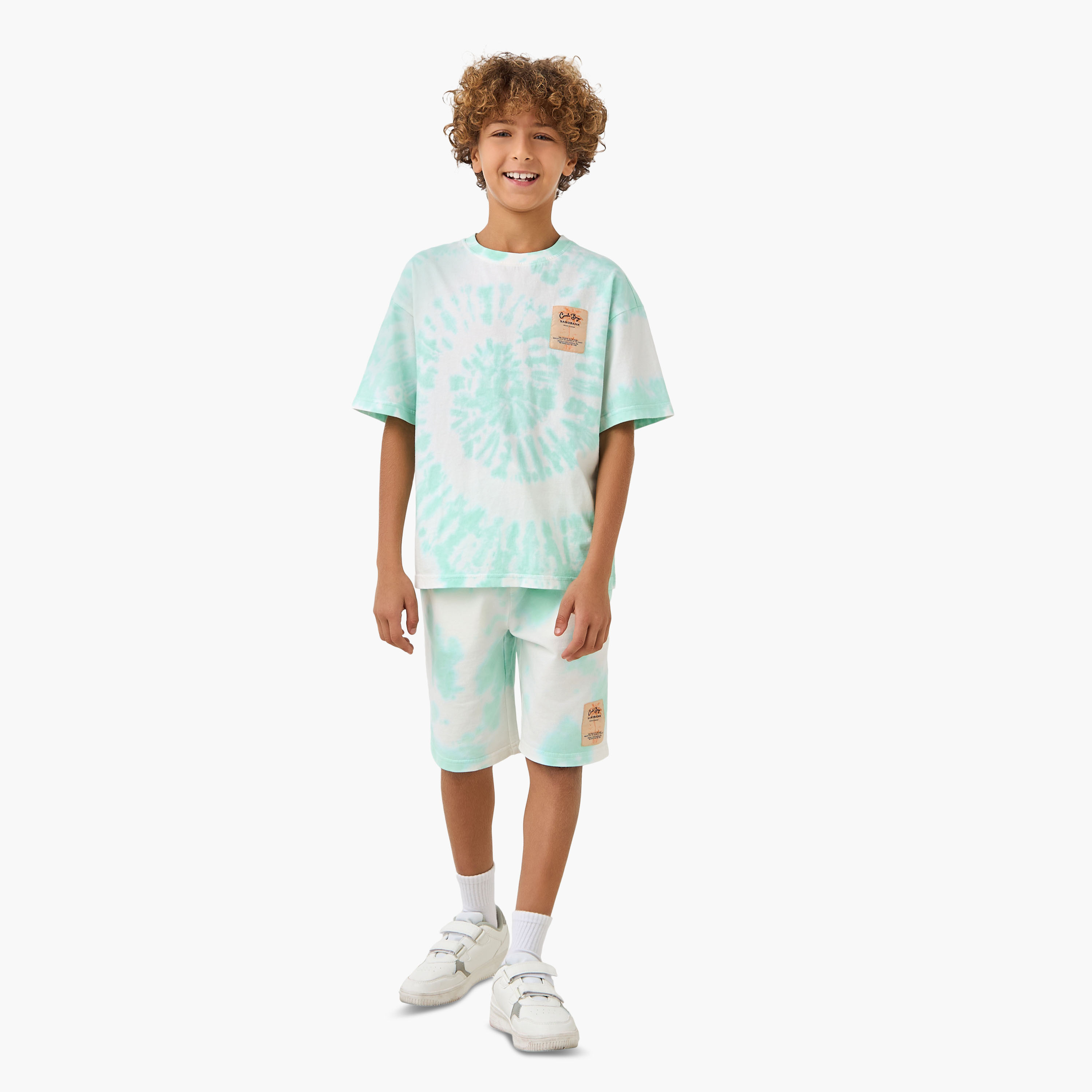 Juniors Crew Neck Short Sleeves T-shirt and Shorts Set with Tie-Dye Print-boys-clothing-setsandcoords-image-1