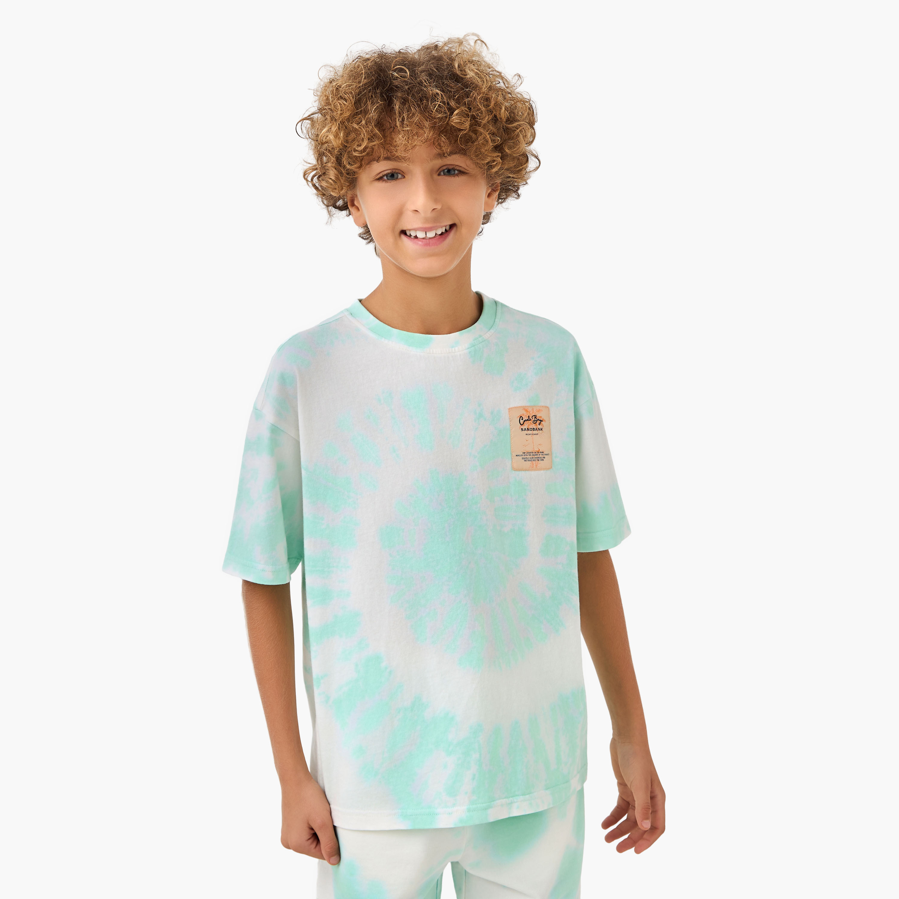 Juniors Crew Neck Short Sleeves T-shirt and Shorts Set with Tie-Dye Print-boys-clothing-setsandcoords-image-2