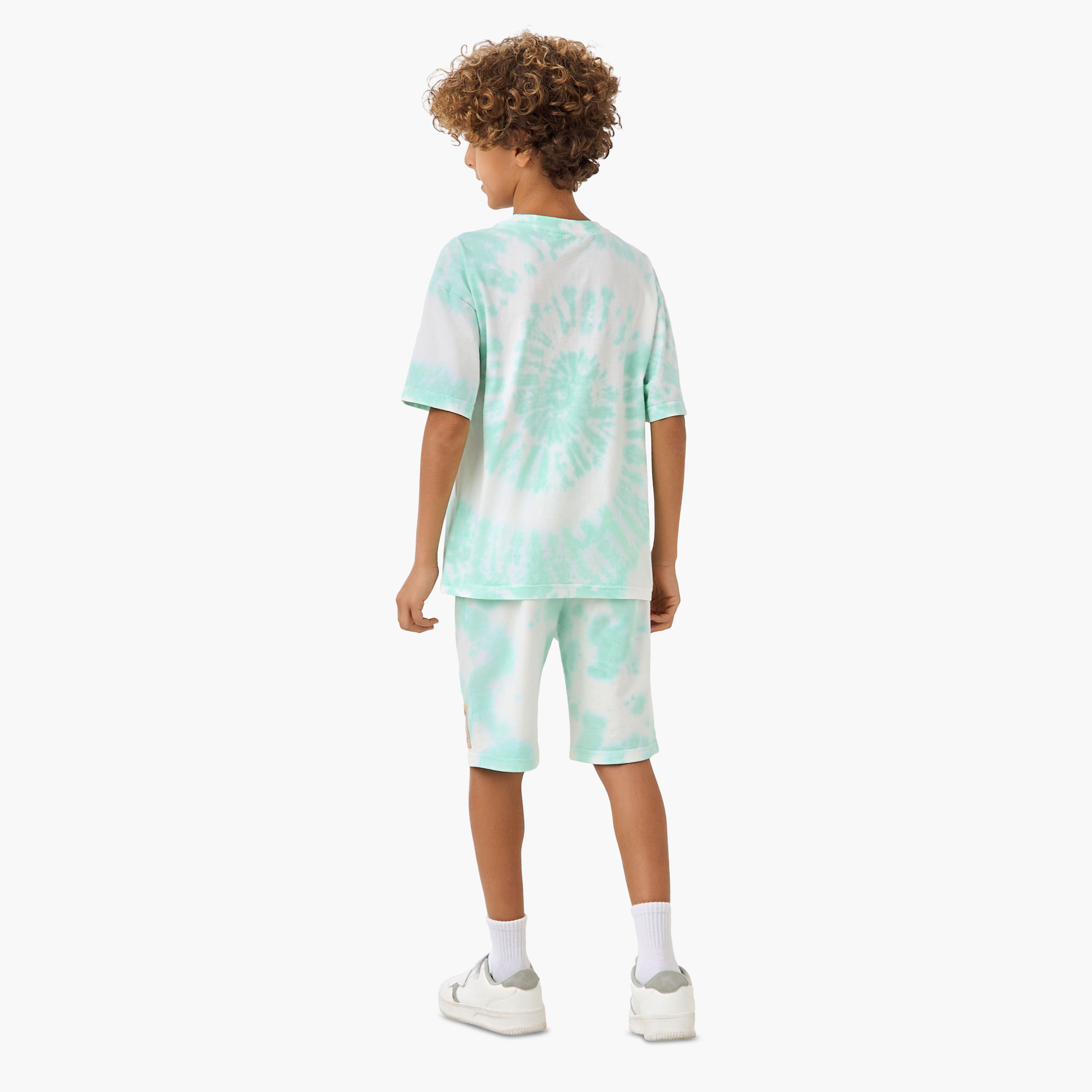 Juniors Crew Neck Short Sleeves T-shirt and Shorts Set with Tie-Dye Print-boys-clothing-setsandcoords-image-4