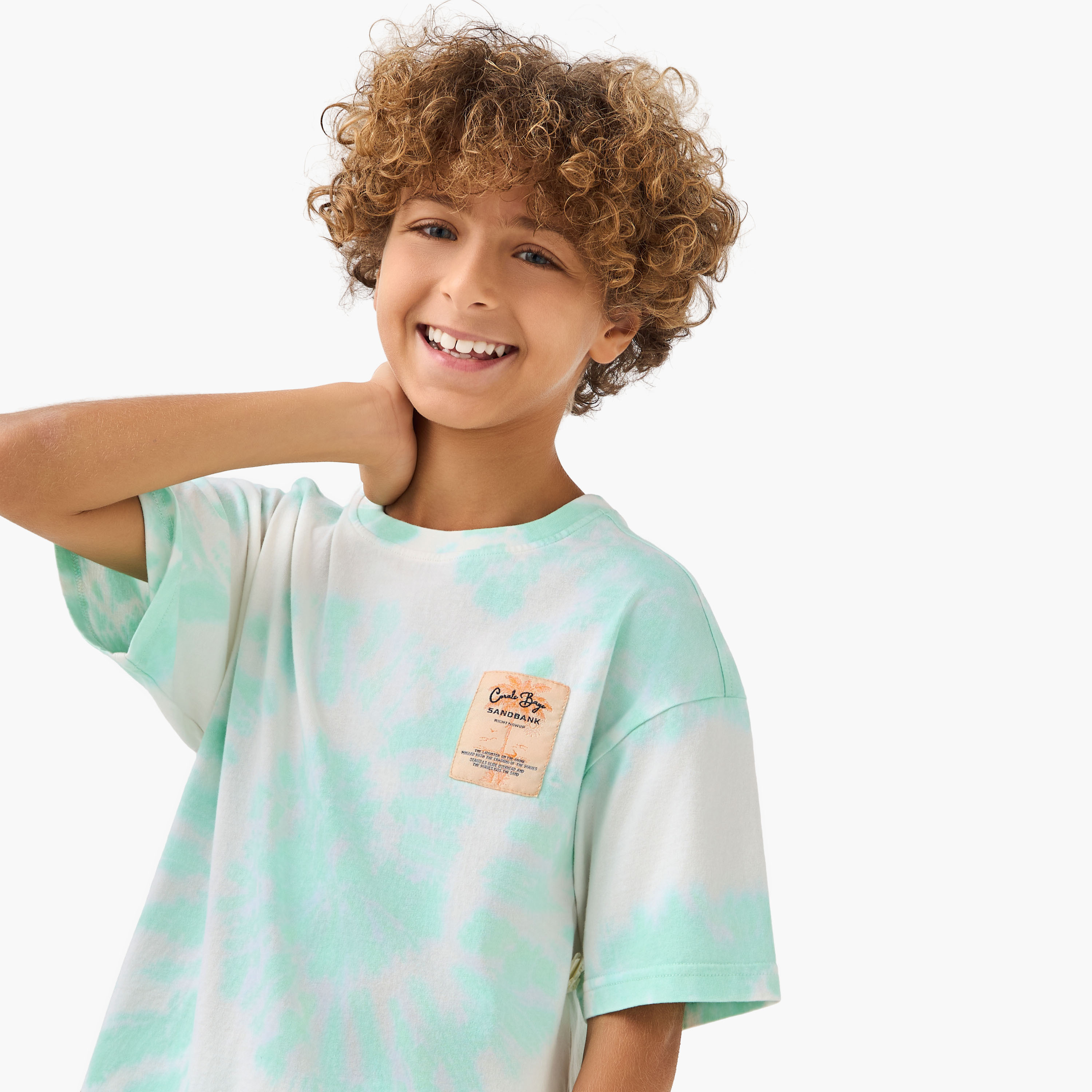 Juniors Crew Neck Short Sleeves T-shirt and Shorts Set with Tie-Dye Print-boys-clothing-setsandcoords-image-5