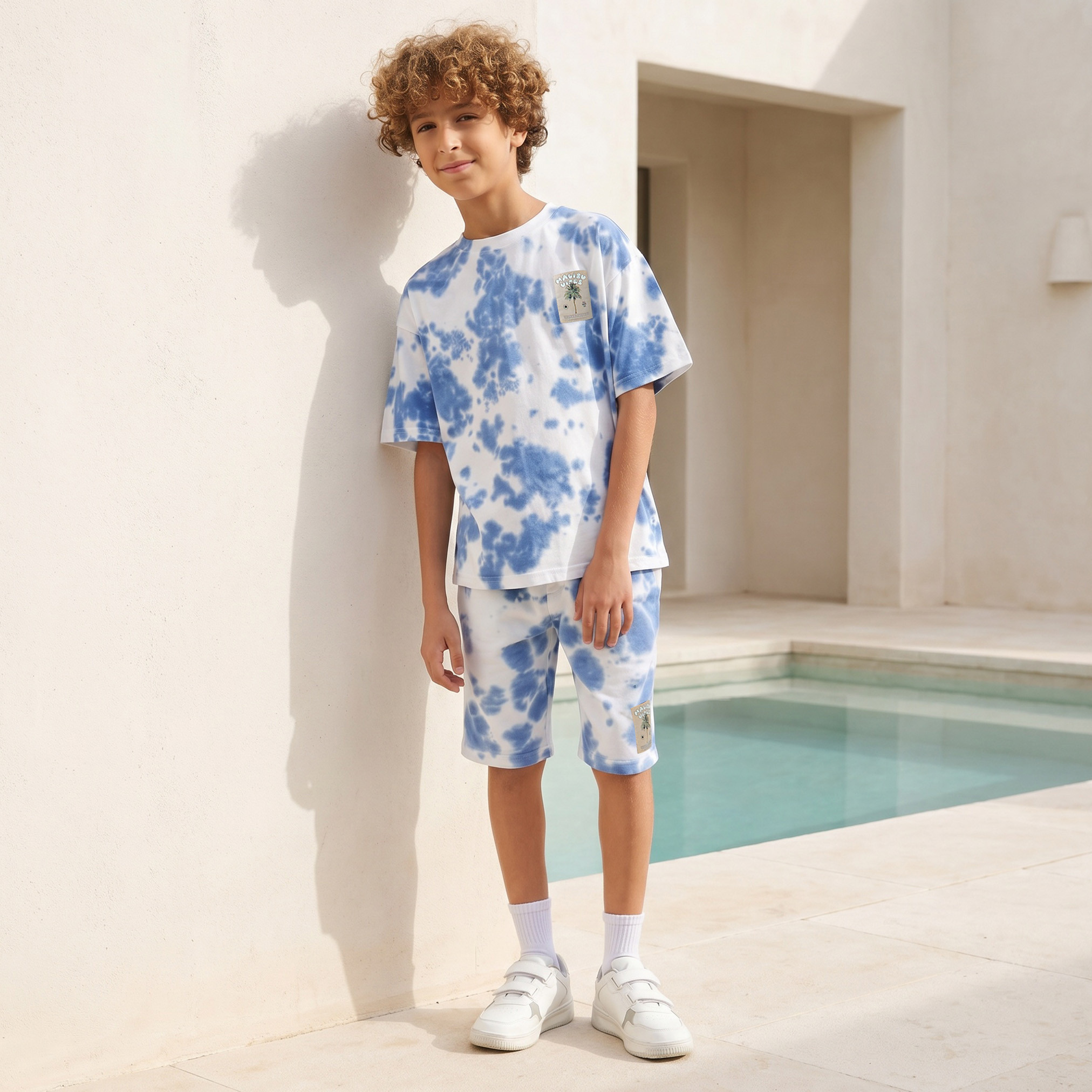 Juniors Crew Neck Short Sleeves T-shirt and Shorts Set with Tie-Dye Print-boys-clothing-setsandcoords-image-1