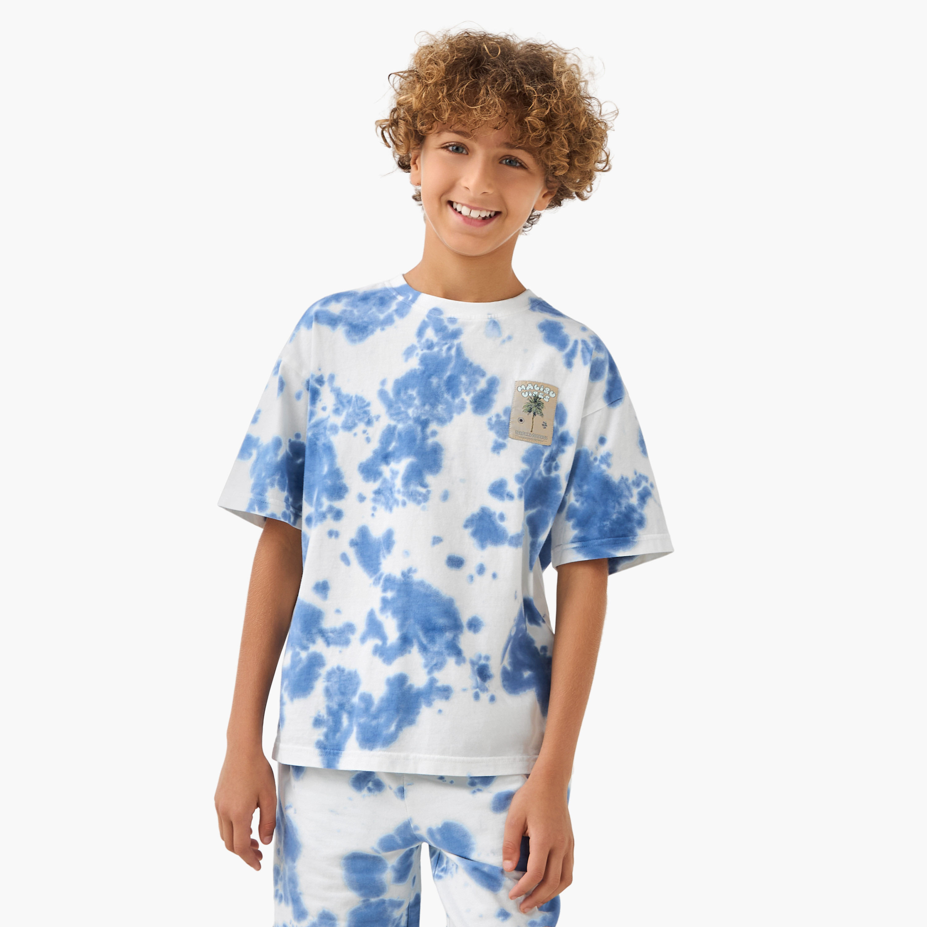 Juniors Crew Neck Short Sleeves T-shirt and Shorts Set with Tie-Dye Print-boys-clothing-setsandcoords-image-2