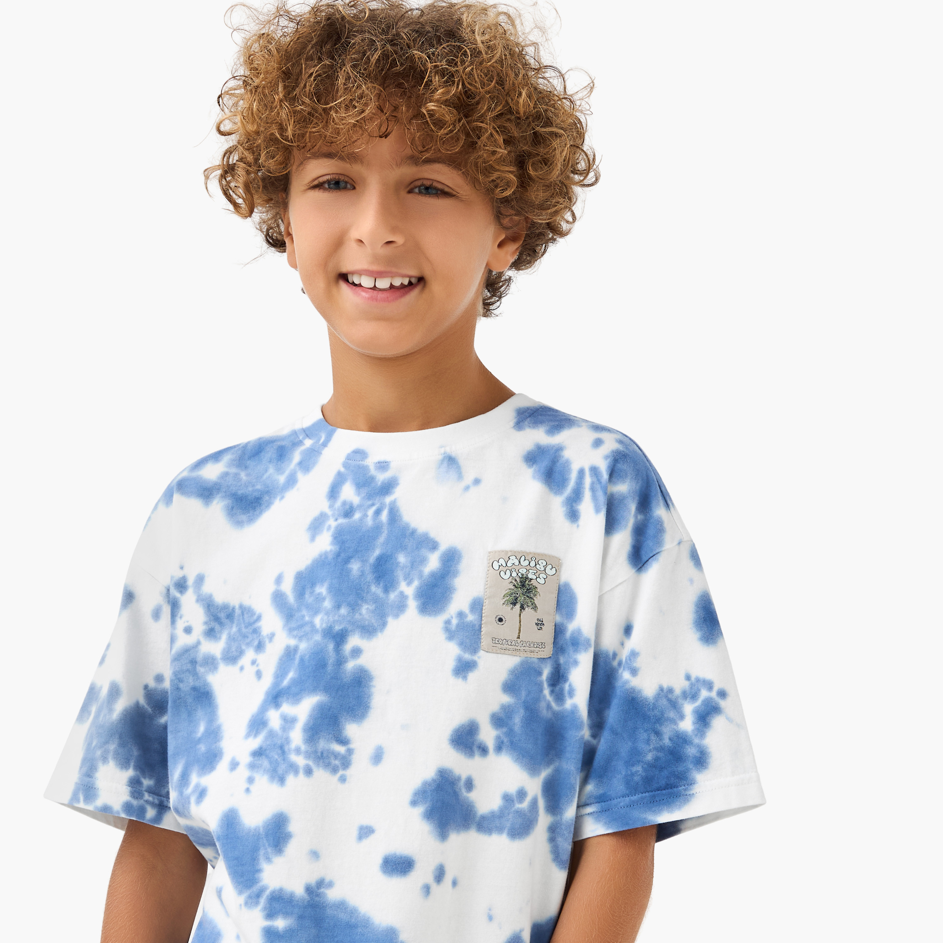 Juniors Crew Neck Short Sleeves T-shirt and Shorts Set with Tie-Dye Print-boys-clothing-setsandcoords-image-5