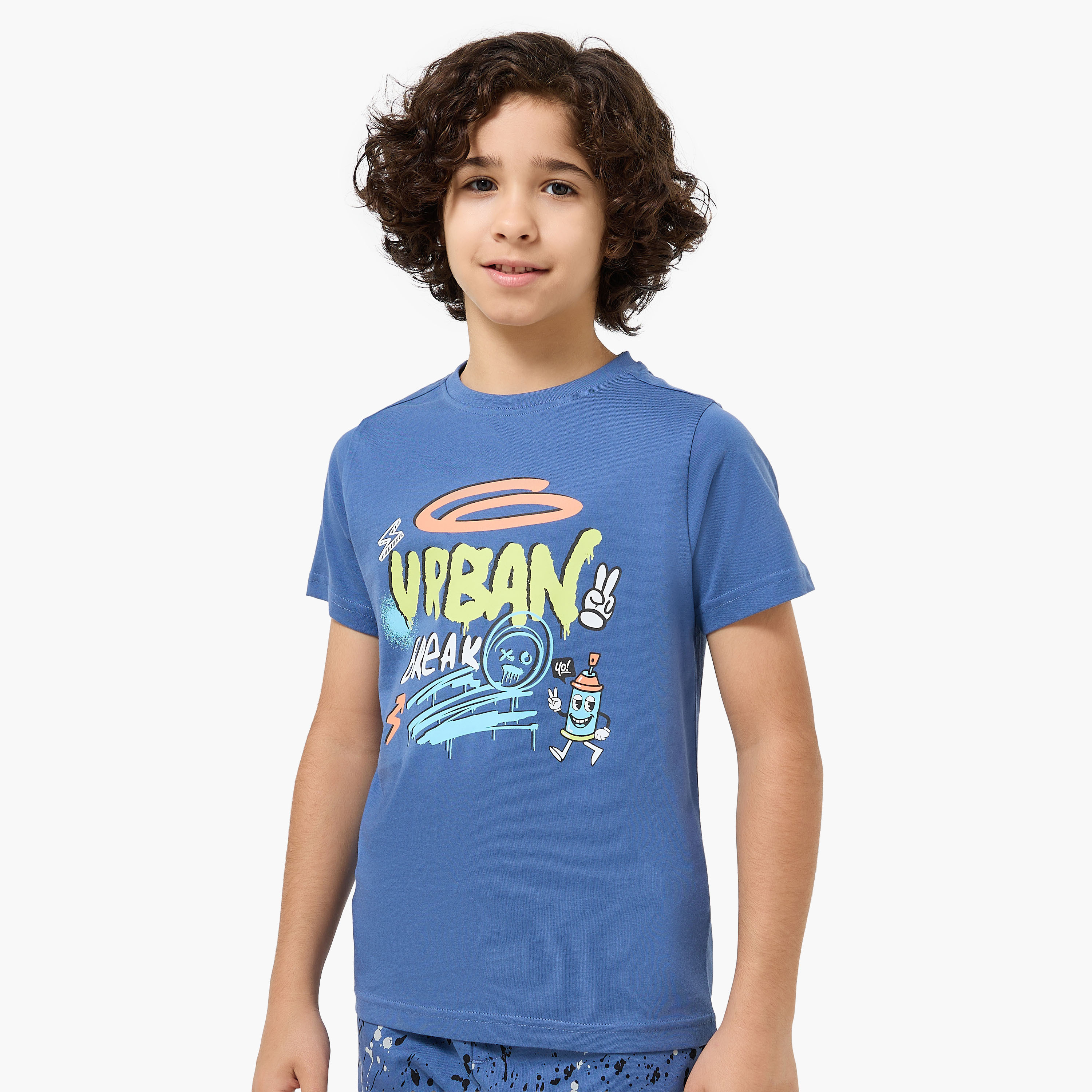 Set of 3 Juniors Crew Neck Short Sleeve T-shirt and Shorts Set with Print-boys-clothing-setsandcoords-image-2