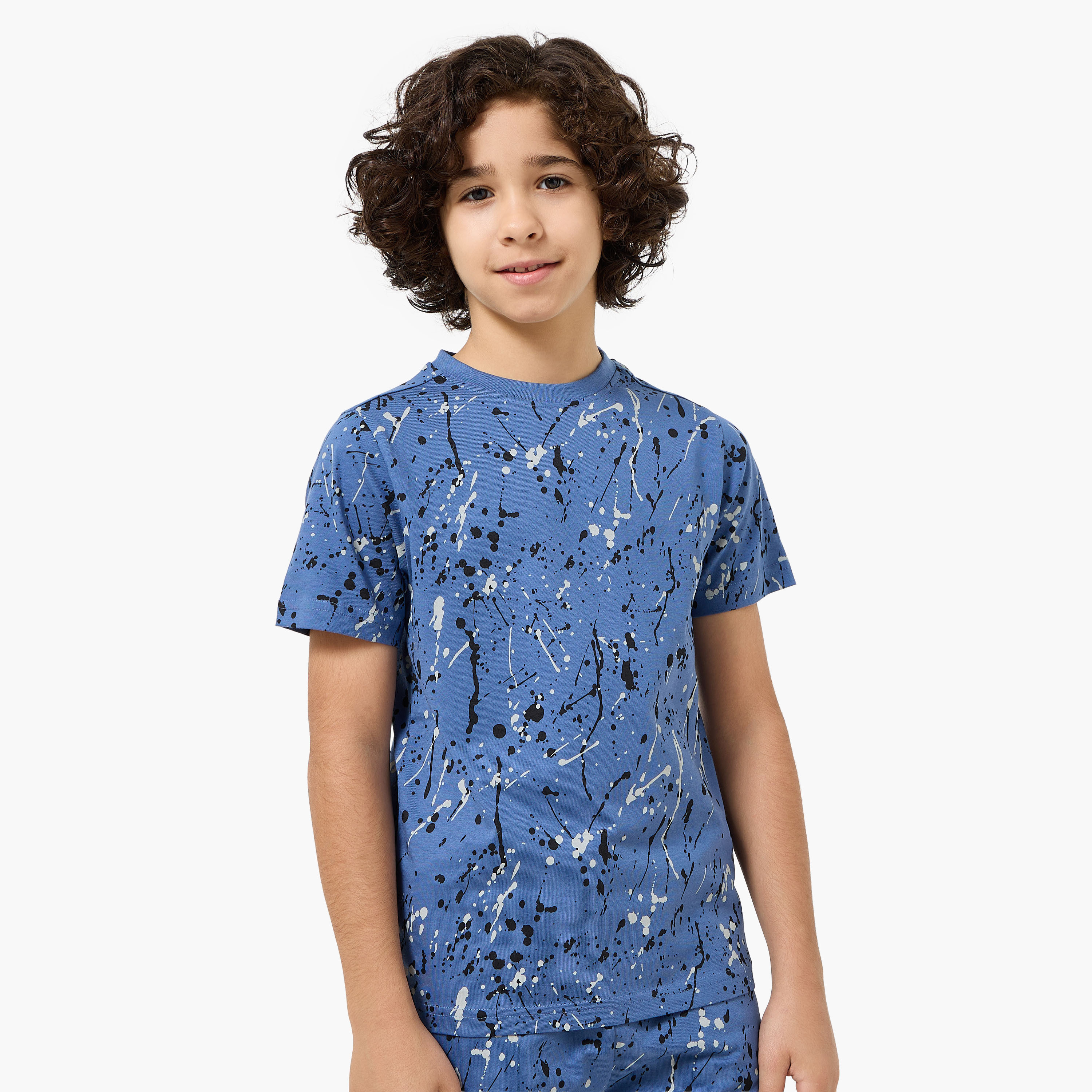 Set of 3 Juniors Crew Neck Short Sleeve T-shirt and Shorts Set with Print-boys-clothing-setsandcoords-image-3