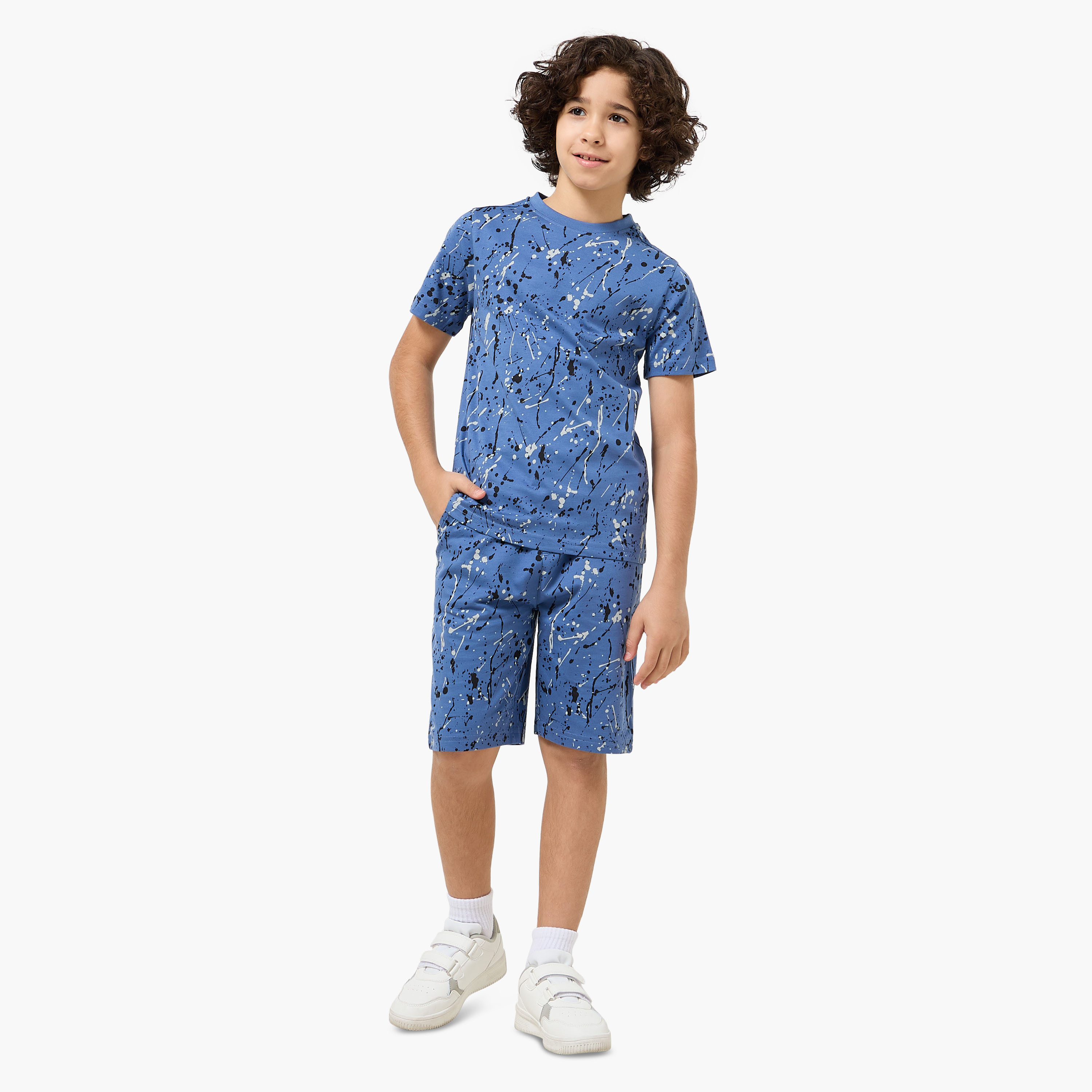 Set of 3 Juniors Crew Neck Short Sleeve T-shirt and Shorts Set with Print-boys-clothing-setsandcoords-image-8