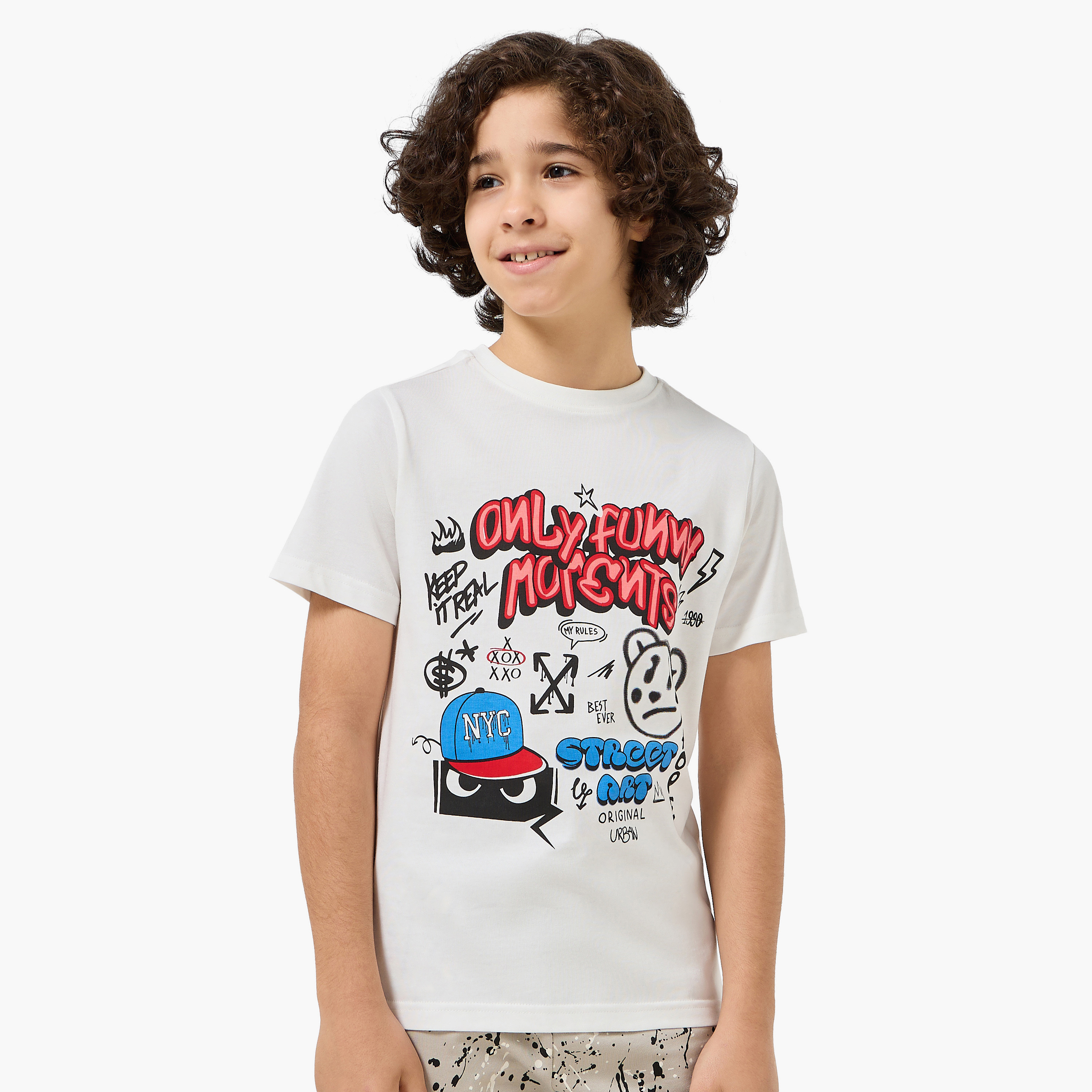 Set of 3 Juniors Crew Neck Short Sleeves T-shirt and Shorts Set with Print-boys-clothing-setsandcoords-image-3