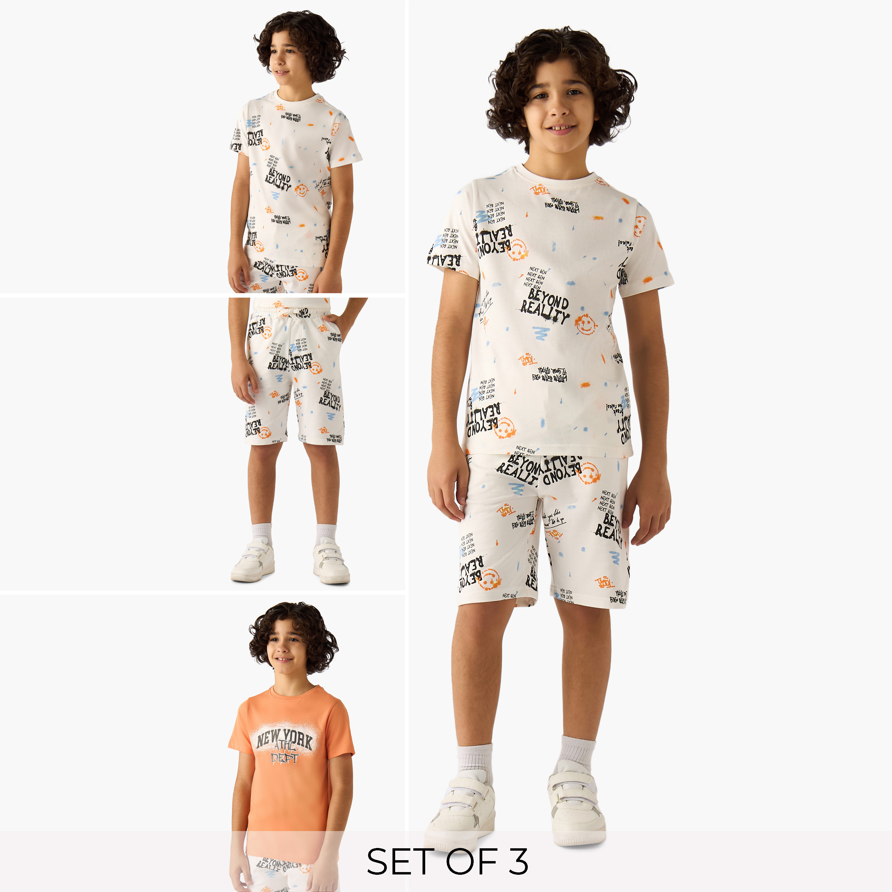 Set of 3 Juniors Short Sleeves T-shirt and Shorts Set with Print-boys-clothing-setsandcoords-image-1