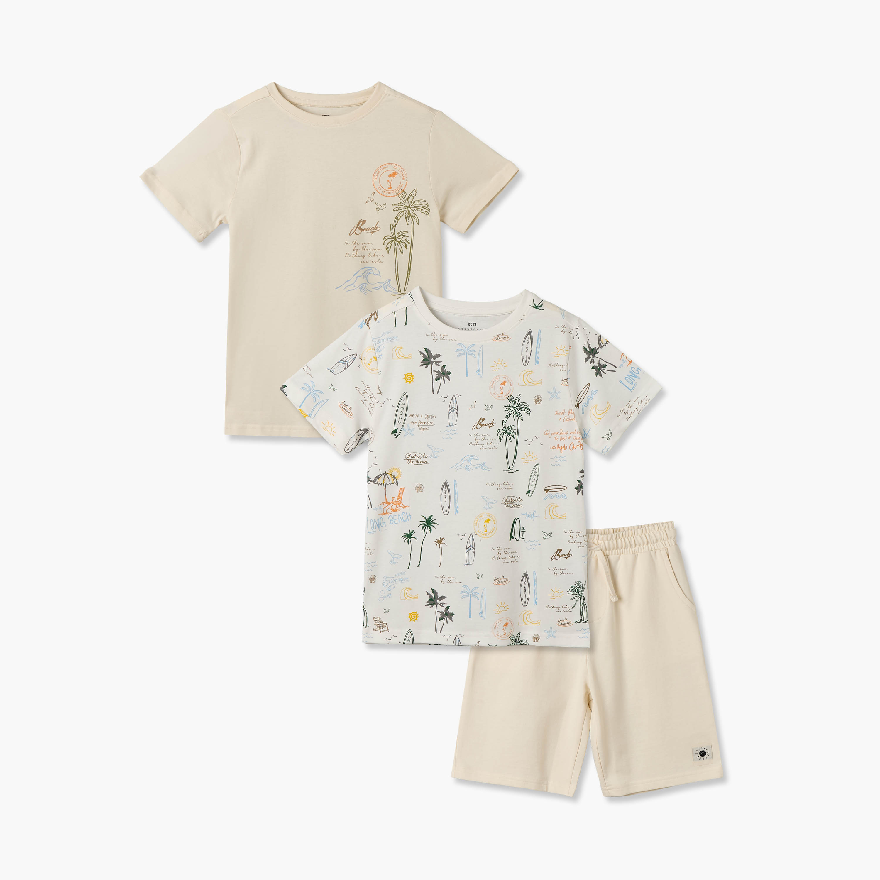 Set of 3 Juniors Crew Neck Short Sleeves T-shirt and Shorts Set with Beach Print-boys-clothing-setsandcoords-image-1