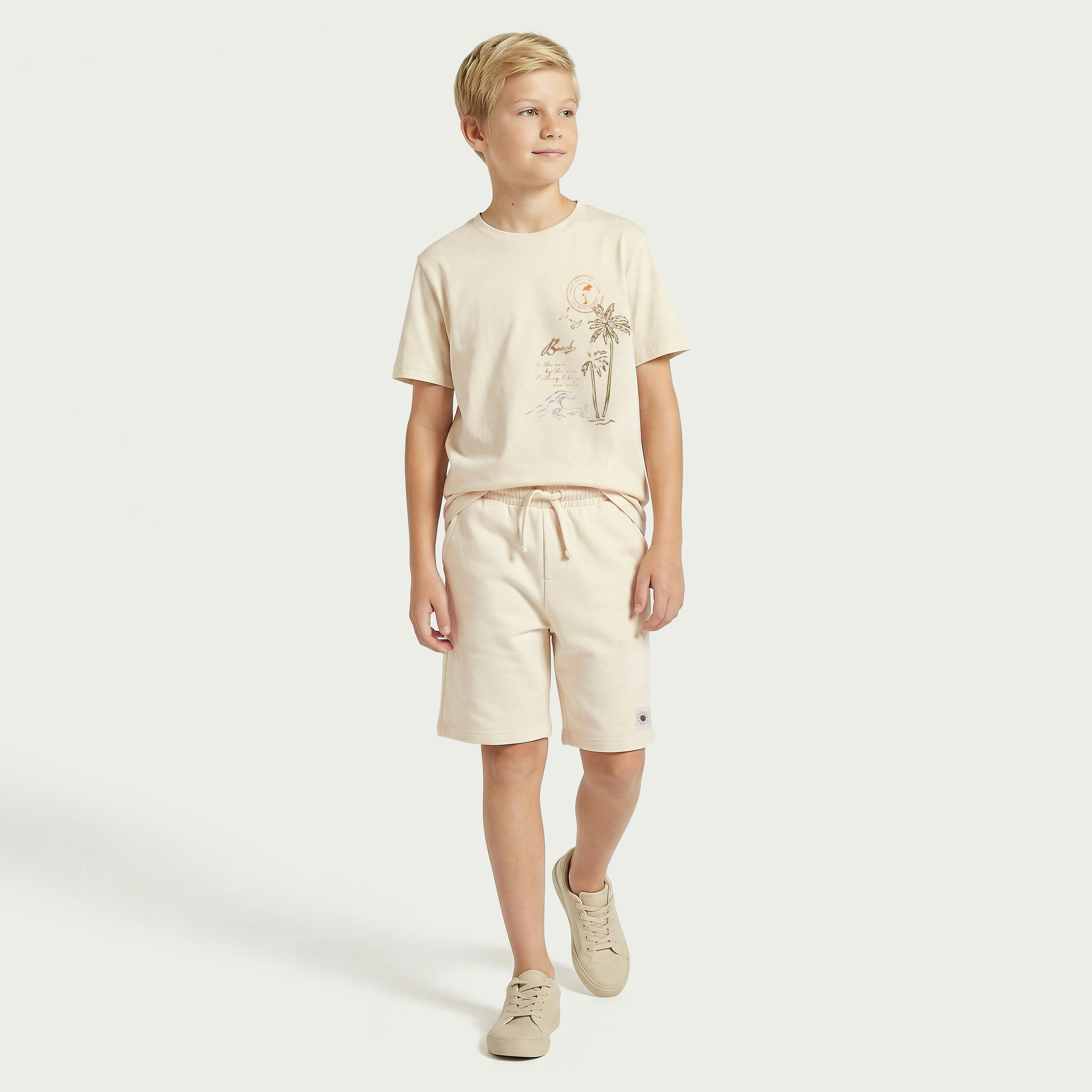 Set of 3 Juniors Crew Neck Short Sleeves T-shirt and Shorts Set with Beach Print-boys-clothing-setsandcoords-image-2
