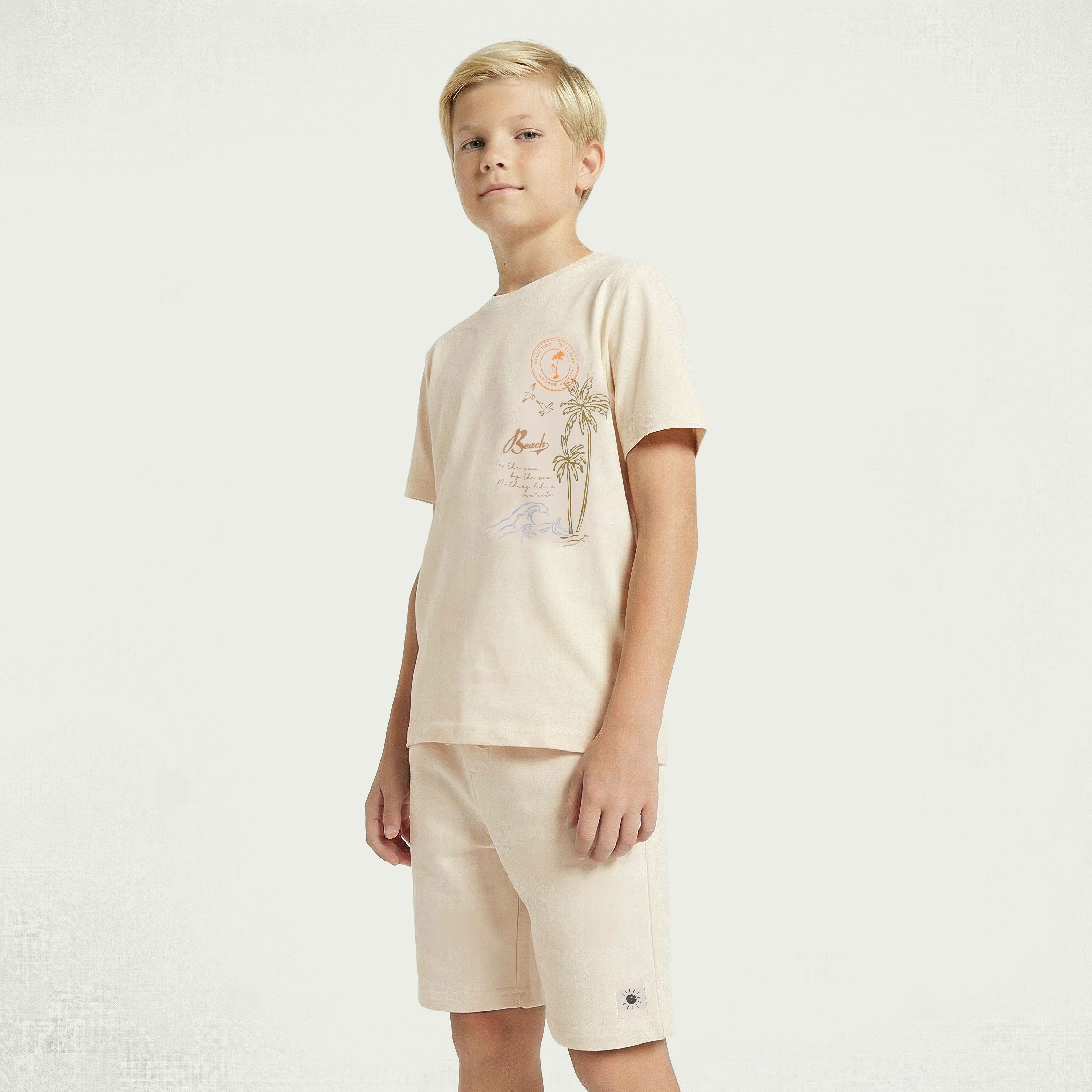 Set of 3 Juniors Crew Neck Short Sleeves T-shirt and Shorts Set with Beach Print-boys-clothing-setsandcoords-image-3