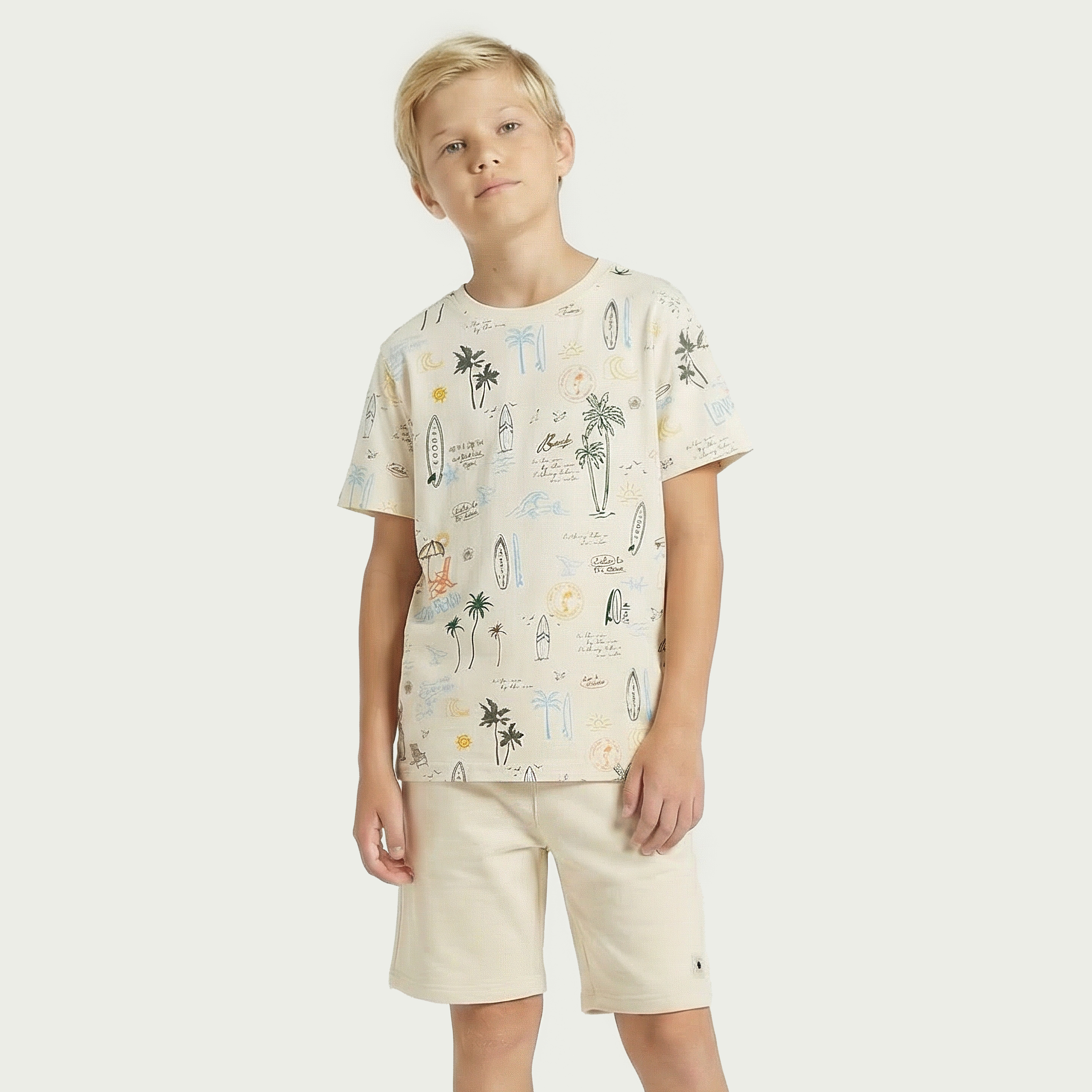Set of 3 Juniors Crew Neck Short Sleeves T-shirt and Shorts Set with Beach Print-boys-clothing-setsandcoords-image-4