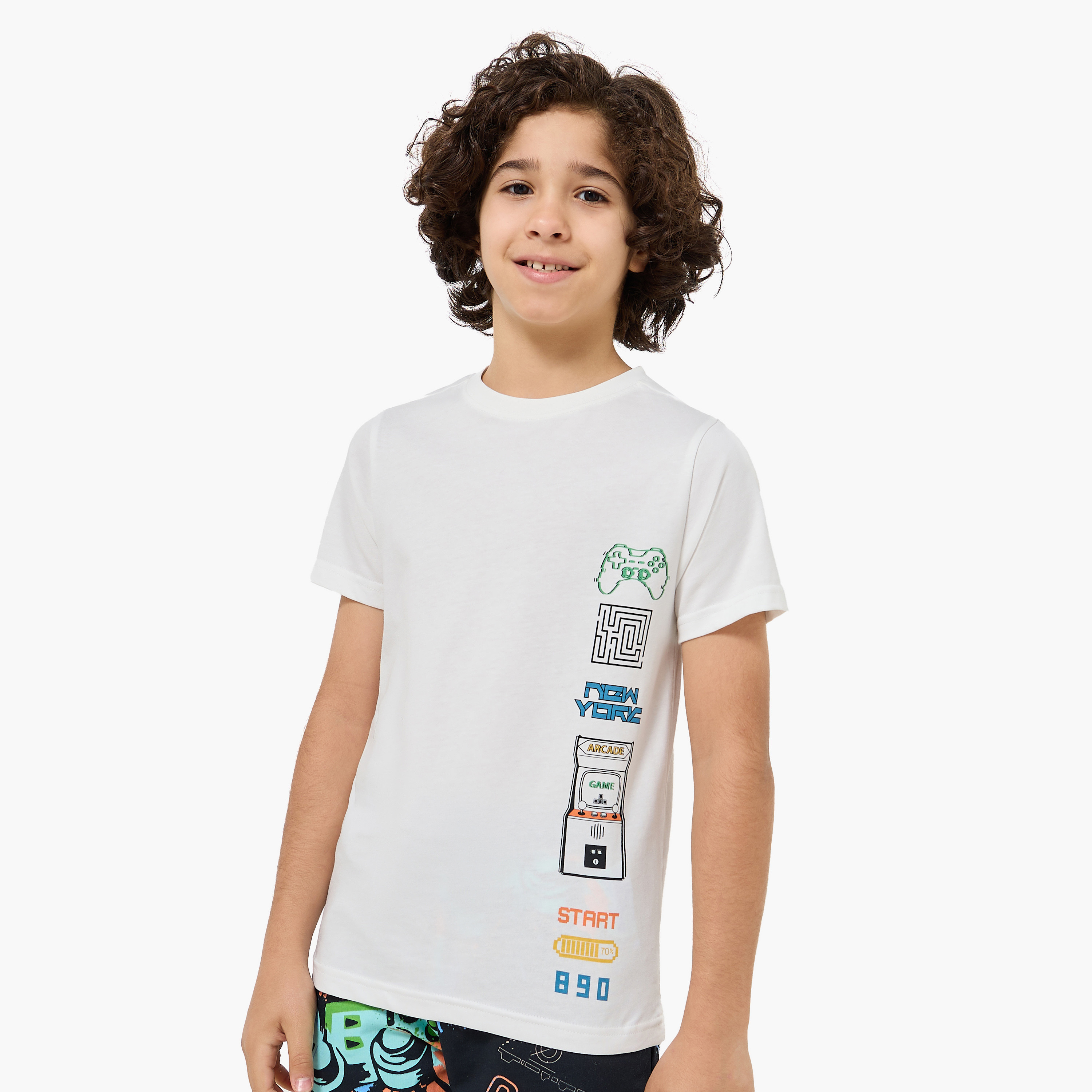 Set of 3 Juniors Crew Neck Short Sleeves T-shirt and Shorts Set with Gamer Print-boys-clothing-setsandcoords-image-2