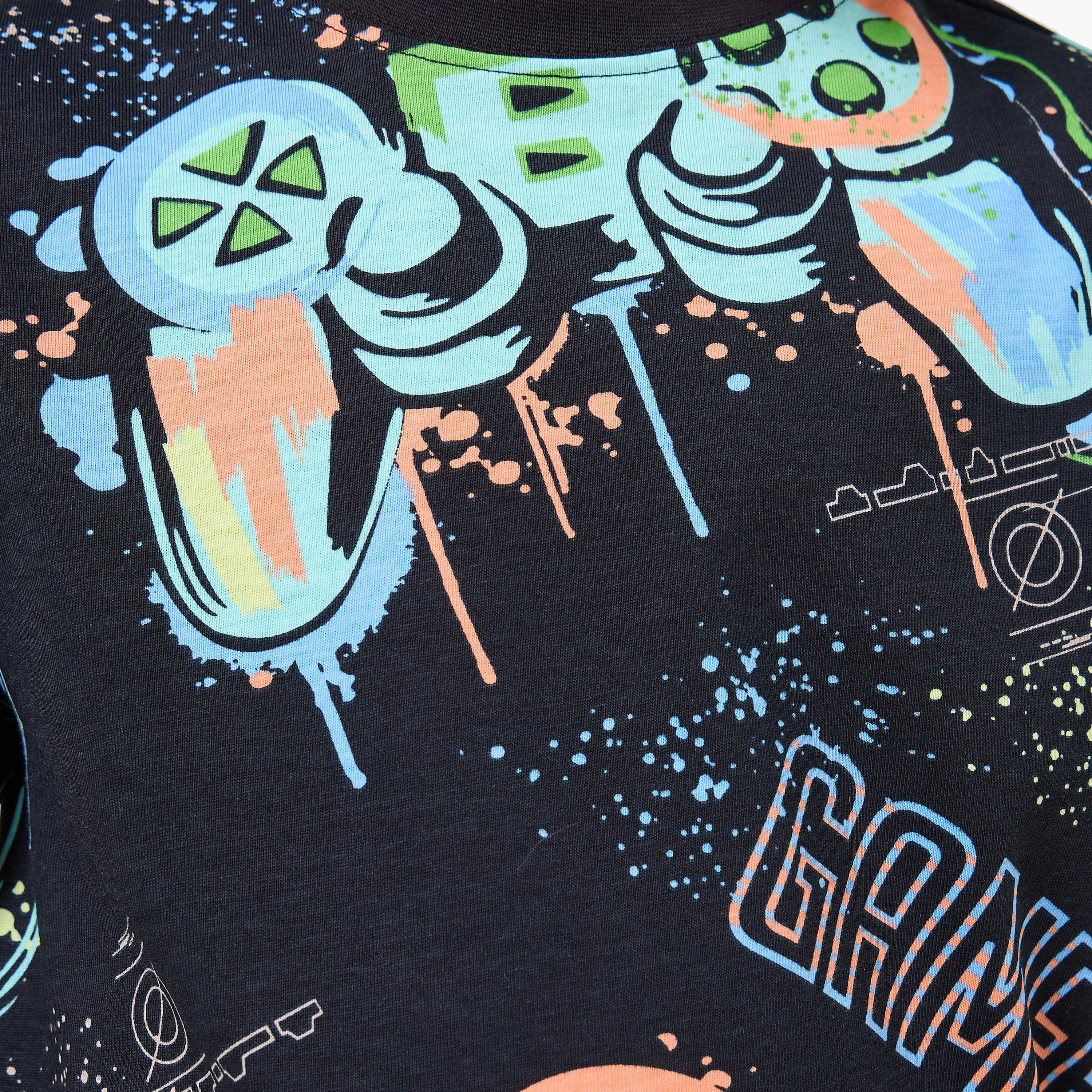 Set of 3 Juniors Crew Neck Short Sleeves T-shirt and Shorts Set with Gamer Print-boys-clothing-setsandcoords-image-7