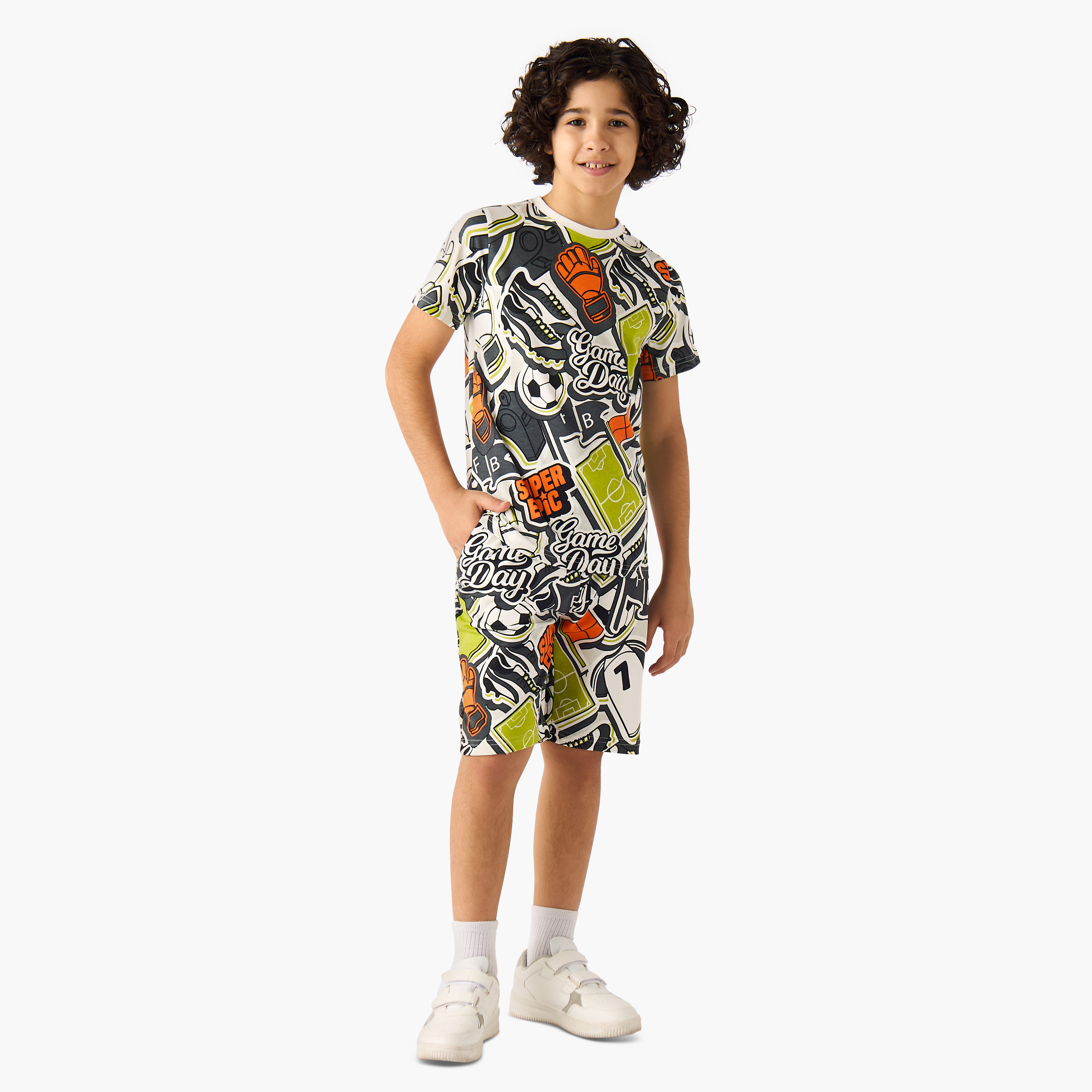 Set of 3 Juniors Crew Neck Short Sleeve T-shirt and Shorts Set with Gaming Print-boys-clothing-setsandcoords-image-2
