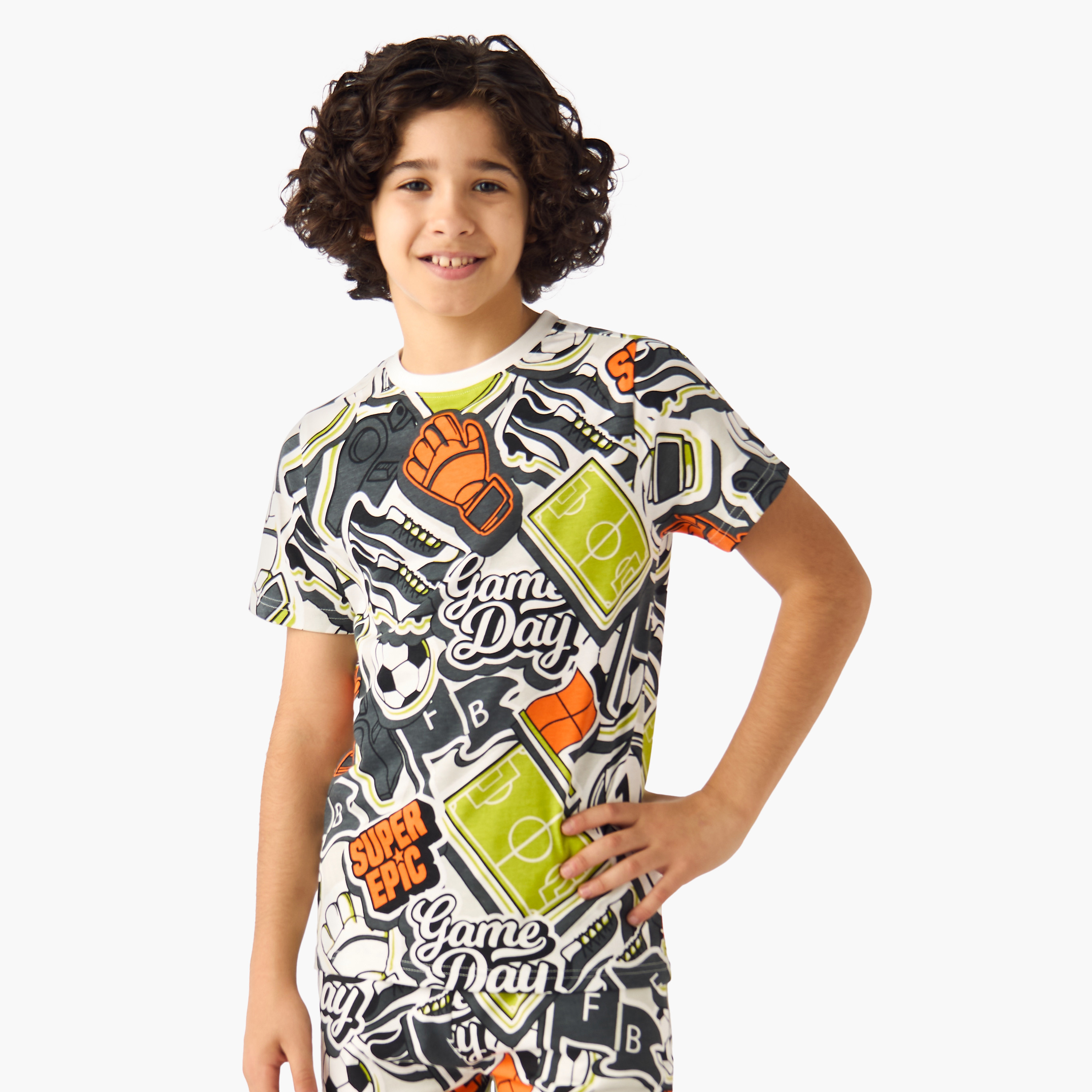 Set of 3 Juniors Crew Neck Short Sleeve T-shirt and Shorts Set with Gaming Print-boys-clothing-setsandcoords-image-4