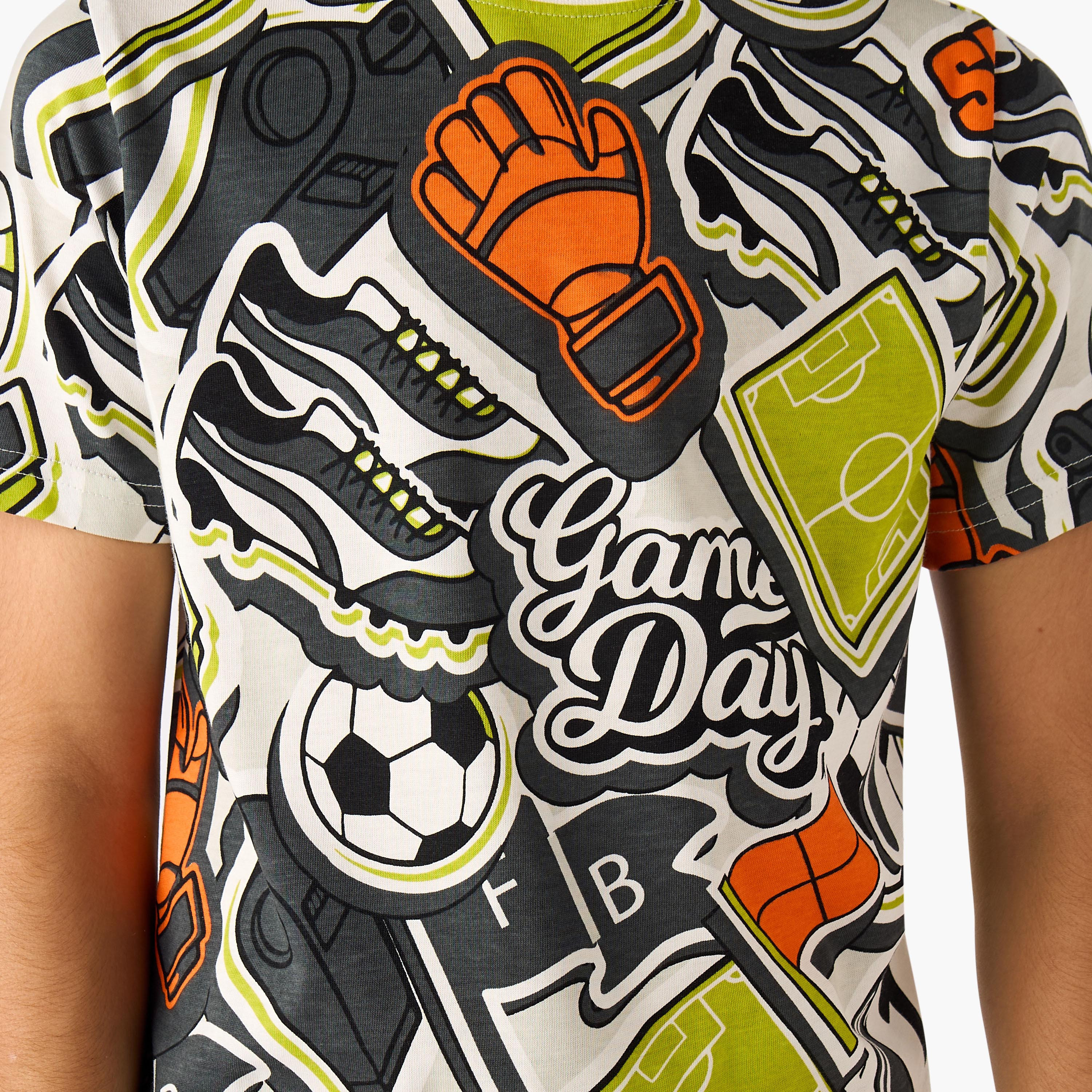 Set of 3 Juniors Crew Neck Short Sleeve T-shirt and Shorts Set with Gaming Print-boys-clothing-setsandcoords-image-8
