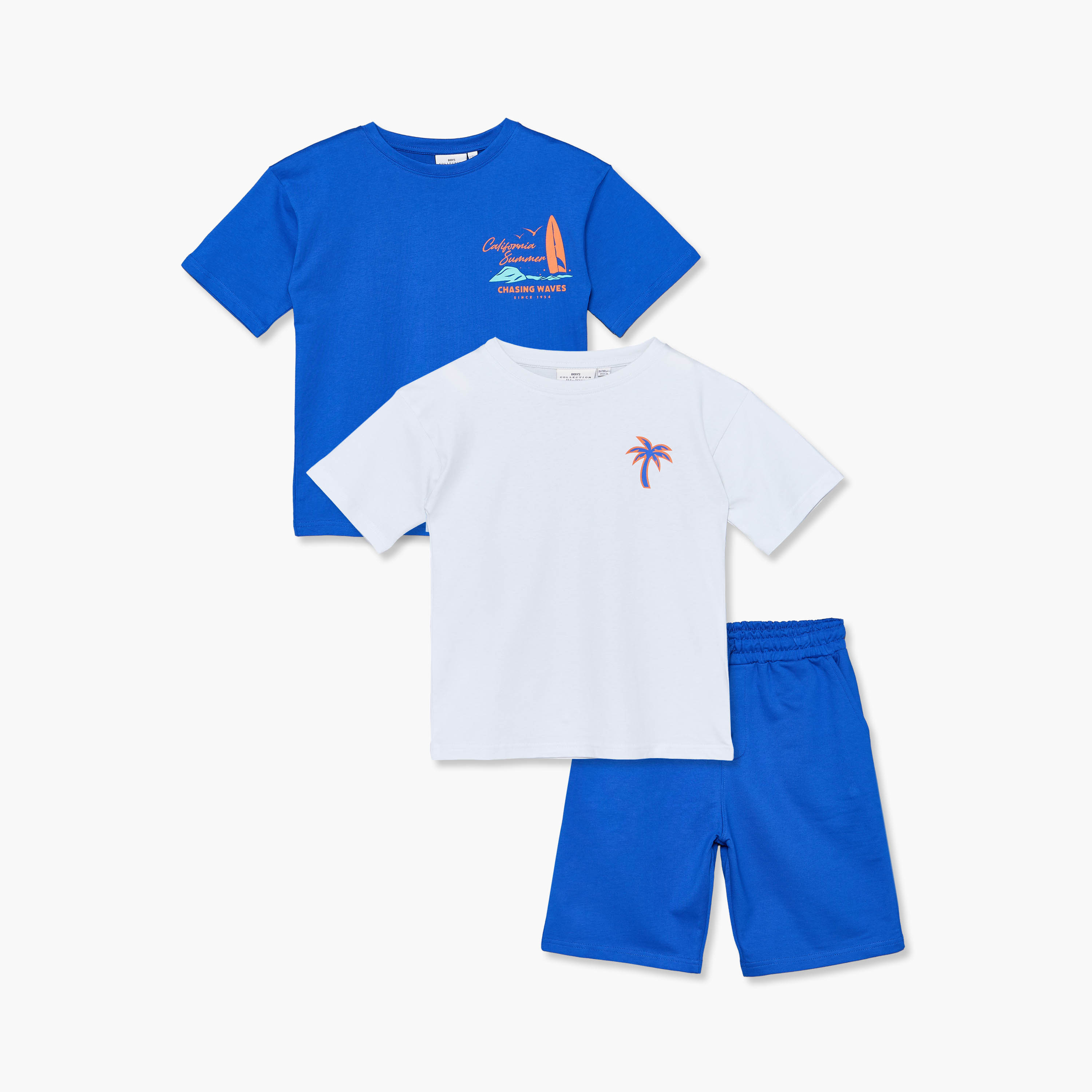 Set of 3 Juniors Crew Neck Short Sleeves T-shirt and Shorts Set with Graphic Print-boys-clothing-setsandcoords-image-1
