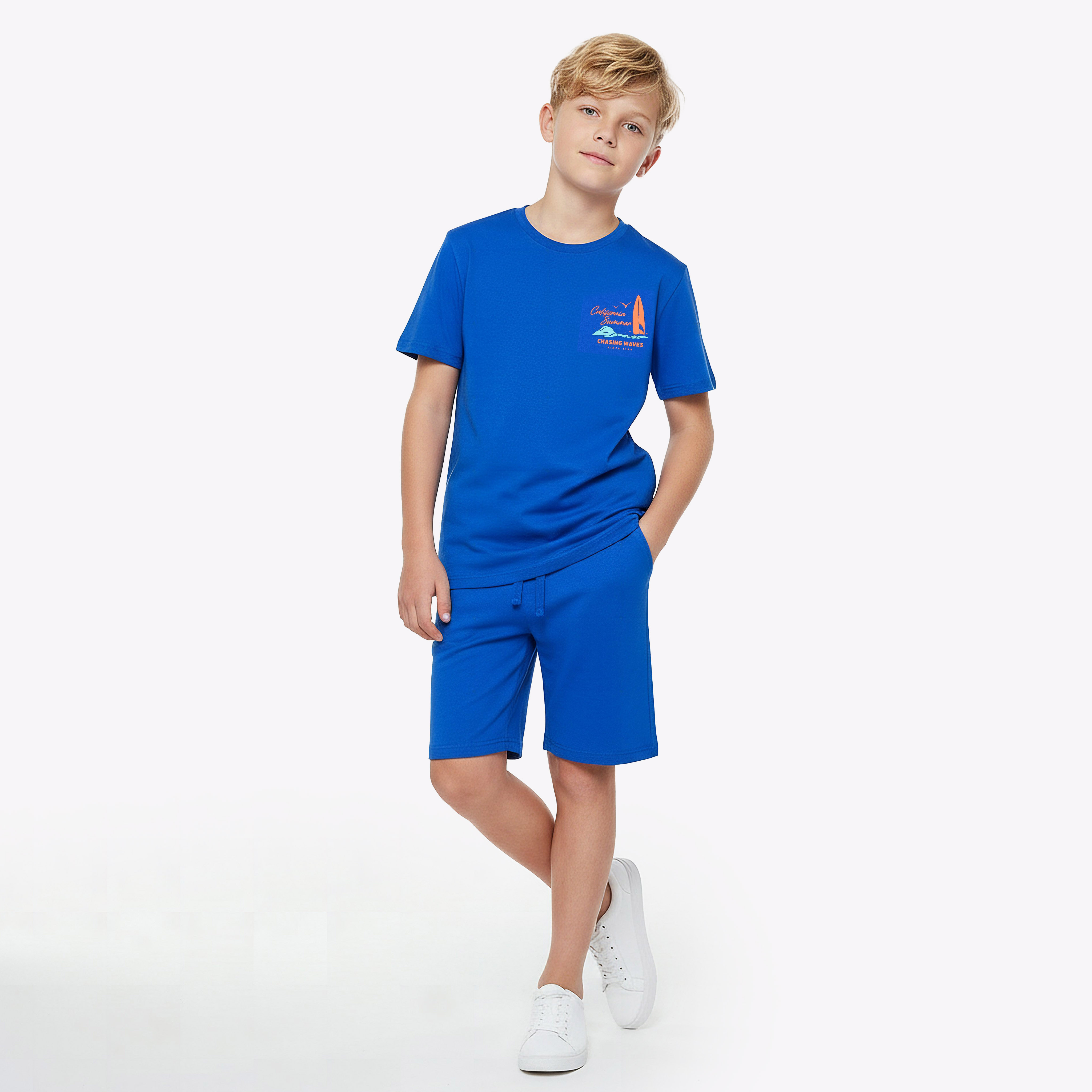 Set of 3 Juniors Crew Neck Short Sleeves T-shirt and Shorts Set with Graphic Print-boys-clothing-setsandcoords-image-2