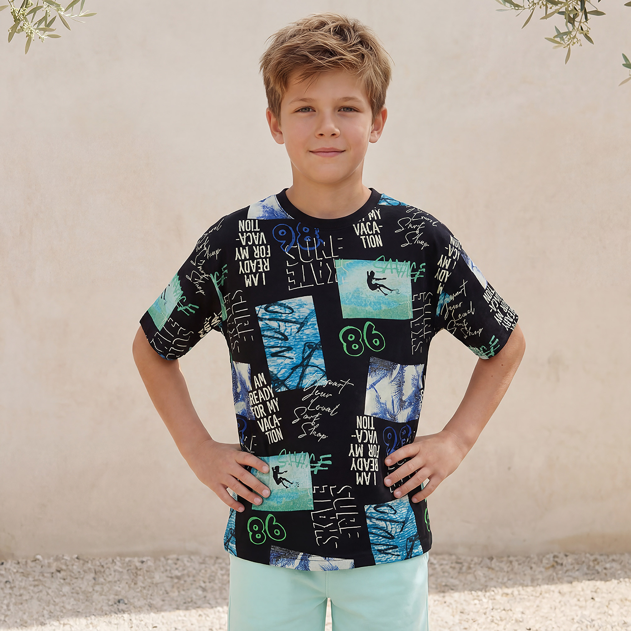 Set of 3 Juniors Crew Neck Short Sleeves T-shirt and Shorts Set with Graphic Print-boys-clothing-setsandcoords-image-4