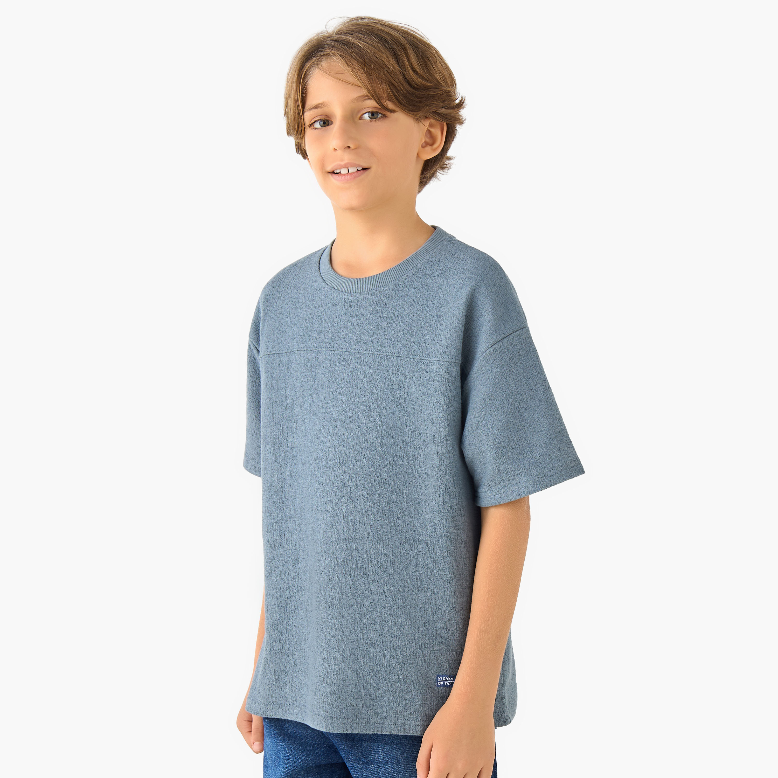 Juniors Crew Neck Short Sleeves T-shirt with Textured Detail-boys-clothing-tshirtsandpolos-image-1