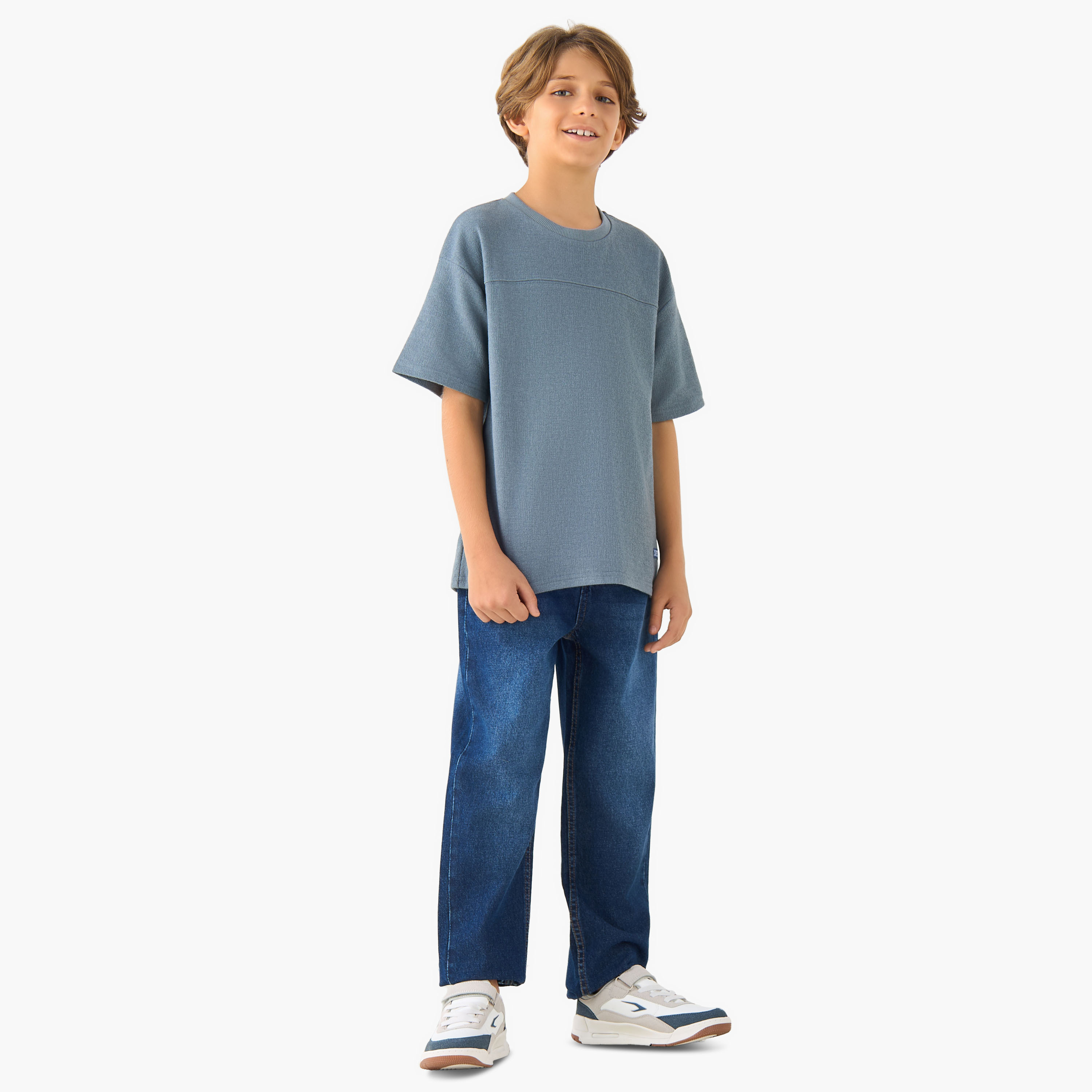 Juniors Crew Neck Short Sleeves T-shirt with Textured Detail-boys-clothing-tshirtsandpolos-image-2