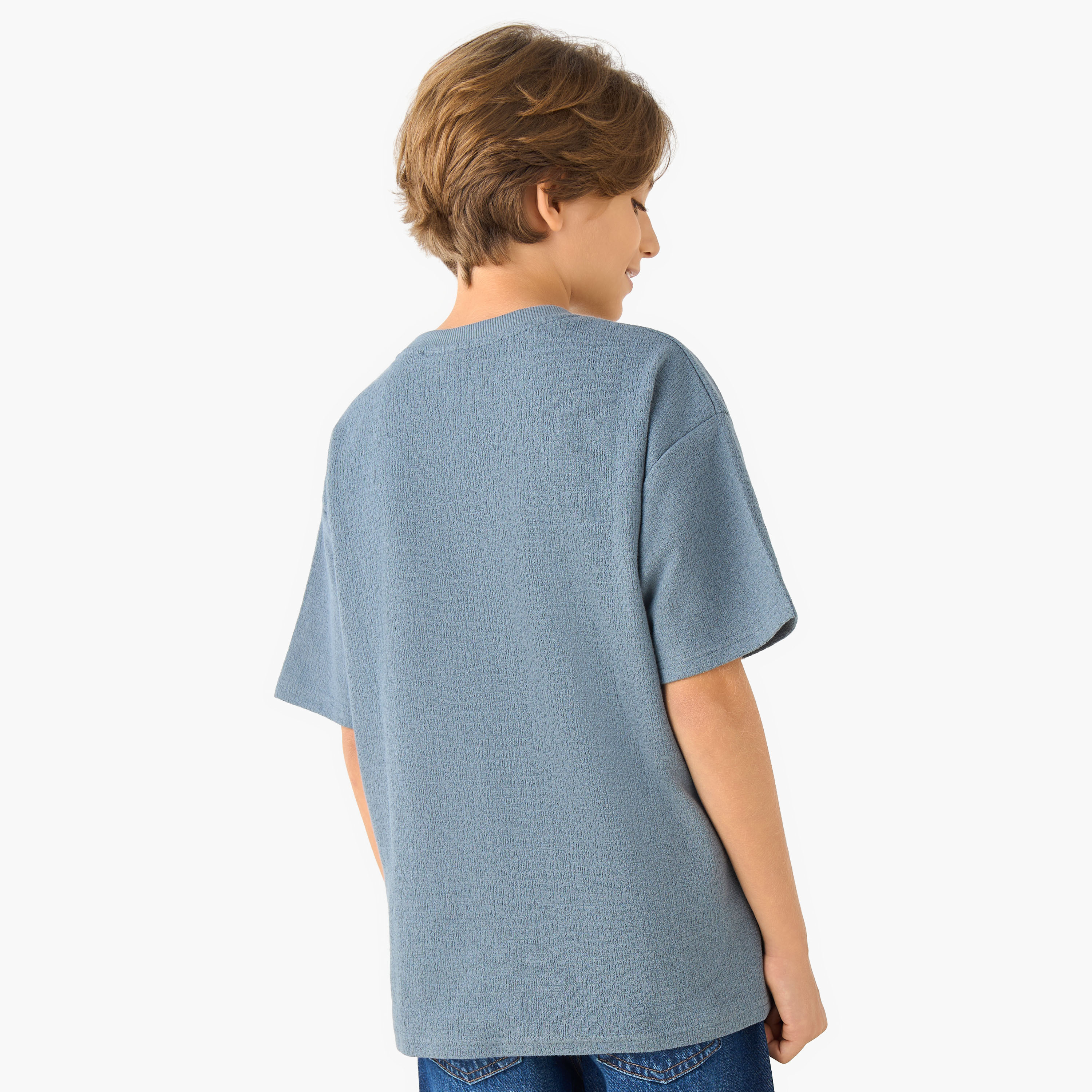 Juniors Crew Neck Short Sleeves T-shirt with Textured Detail-boys-clothing-tshirtsandpolos-image-3