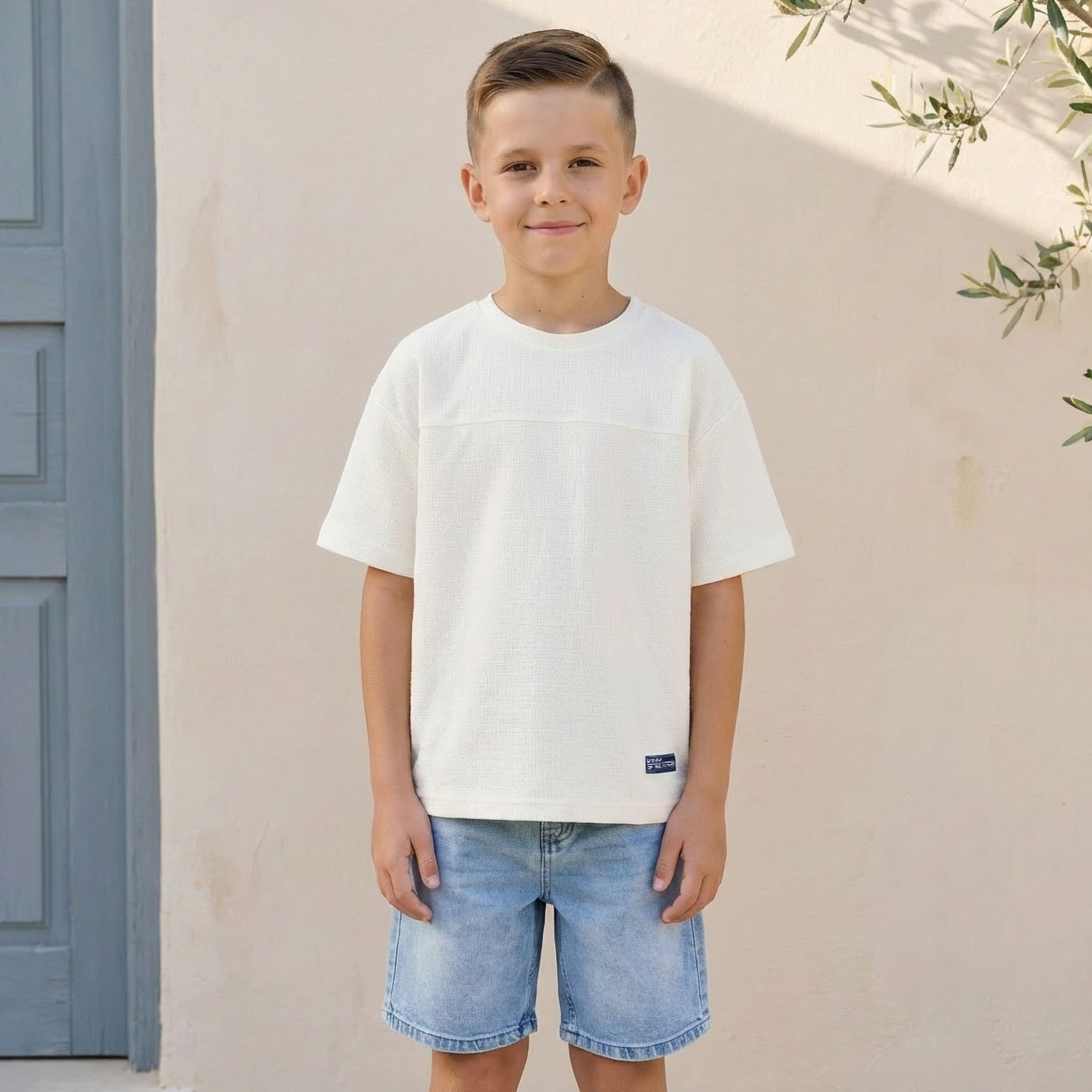 Juniors Crew Neck Short Sleeves T-shirt with Textured Detail-boys-clothing-tshirtsandpolos-image-1
