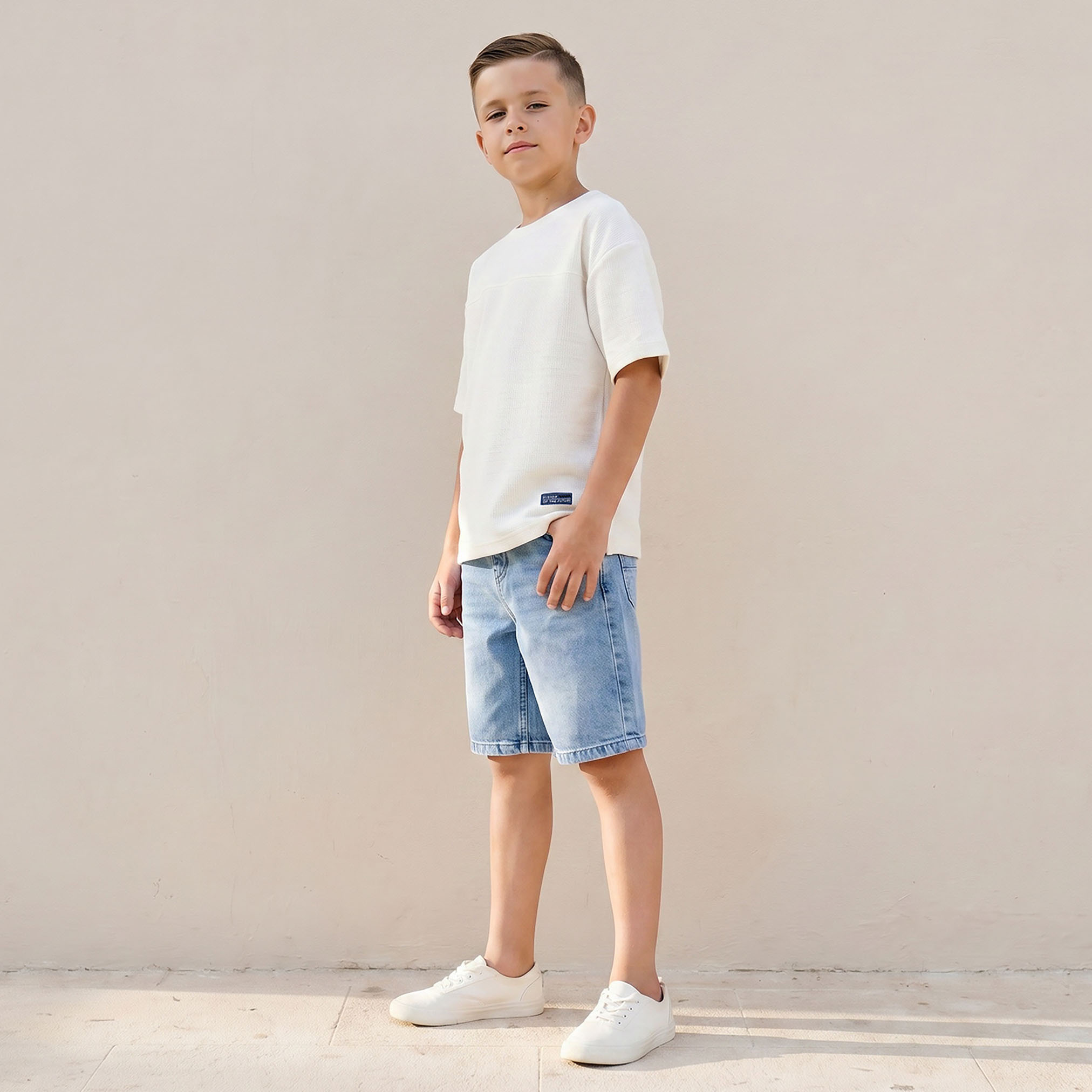 Juniors Crew Neck Short Sleeves T-shirt with Textured Detail-boys-clothing-tshirtsandpolos-image-5