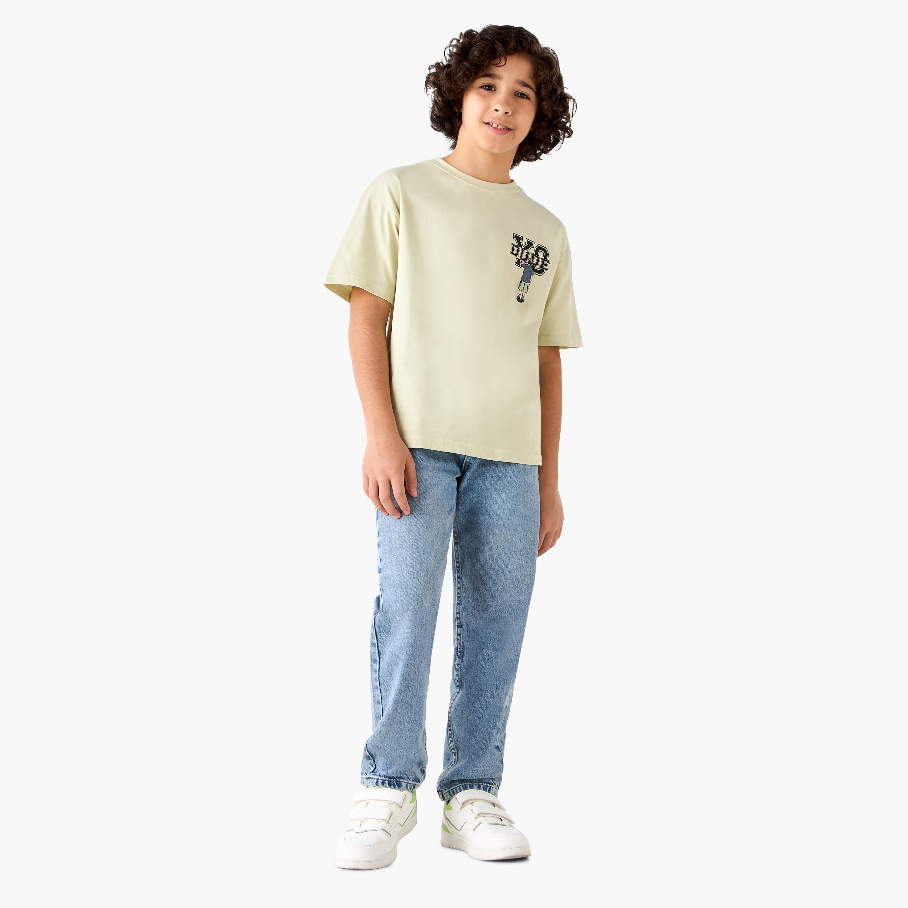 تيشيرت بطبعات جرافيك وياقة ضيقة وأكمام قصيرة من جونيورز-boys-clothing-tshirtsandpolos-image-4