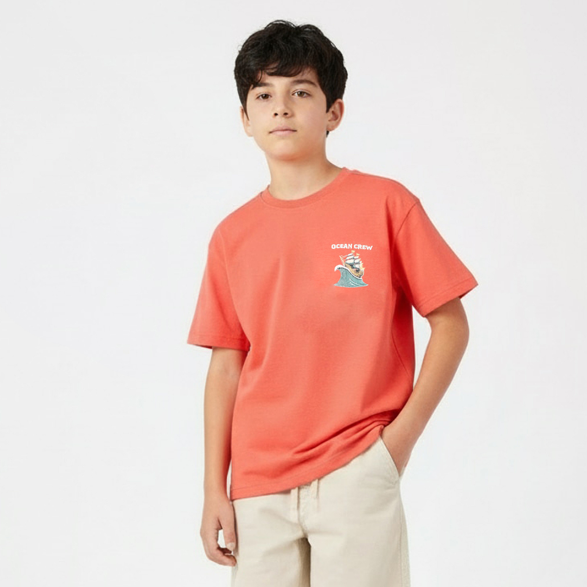 Juniors Crew Neck Short Sleeves T-shirt with Ship Print-boys-clothing-tshirtsandpolos-image-1