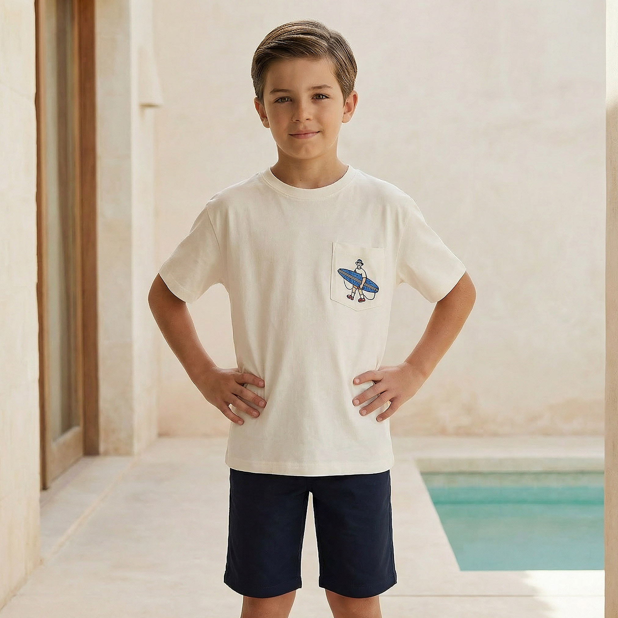Juniors Crew Neck Short Sleeves T-shirt with Chest Embroidery-boys-clothing-tshirtsandpolos-image-1
