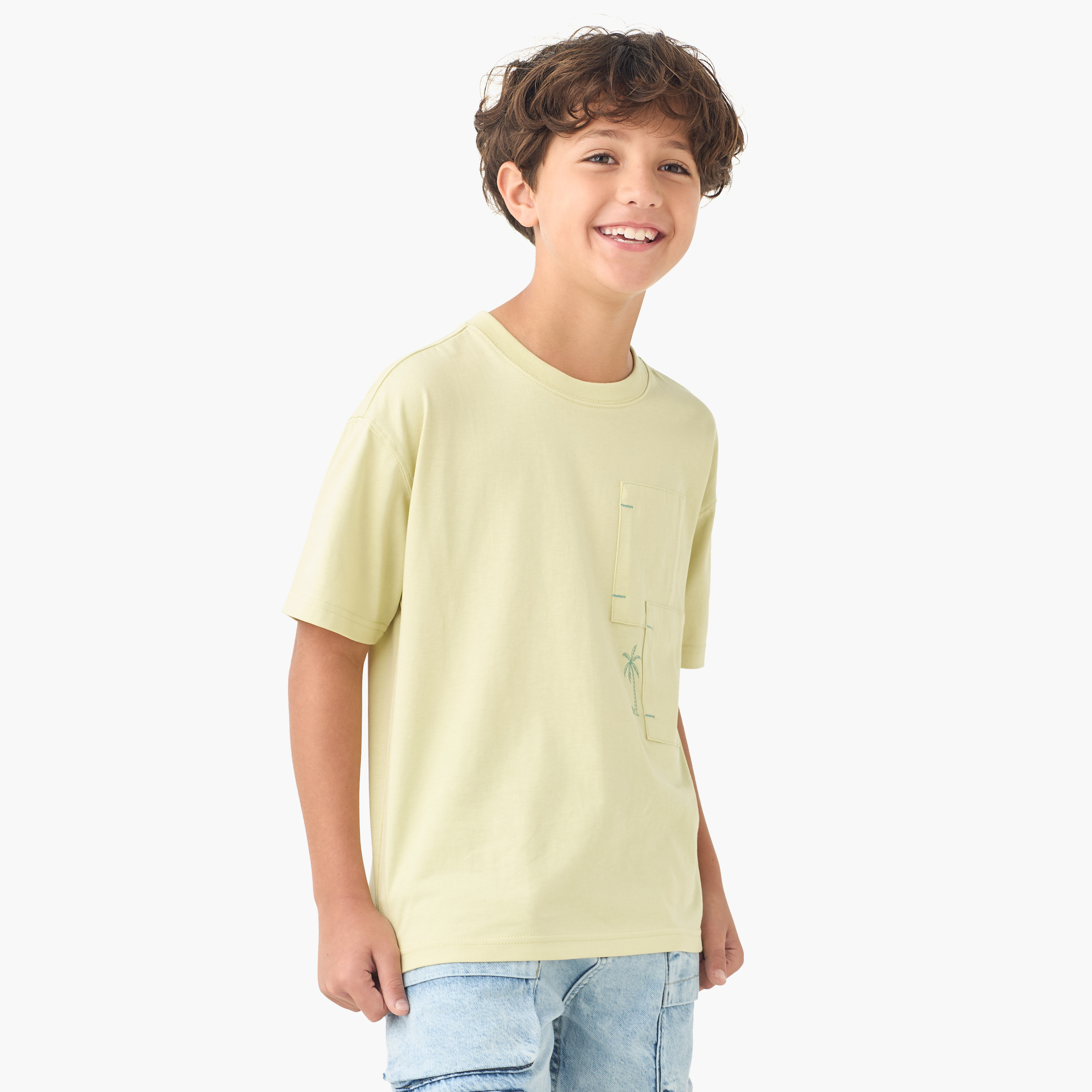 Juniors Crew Neck Short Sleeves T-shirt with Palm Tree Print-boys-clothing-tshirtsandpolos-image-1