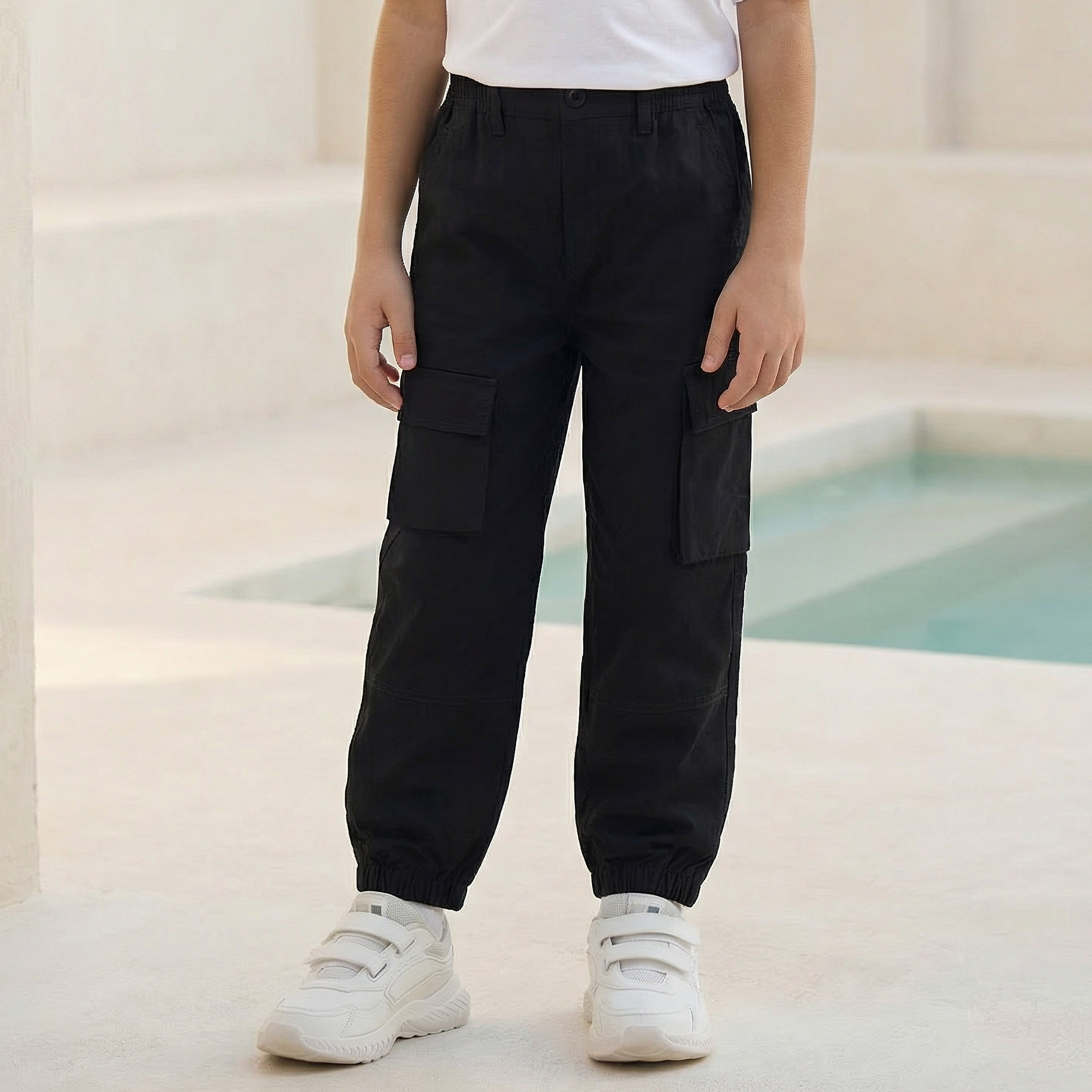 Juniors Joggers with Cargo Pockets, Elastic Waist-boys-clothing-schoolwear-bottoms-joggers-image-1