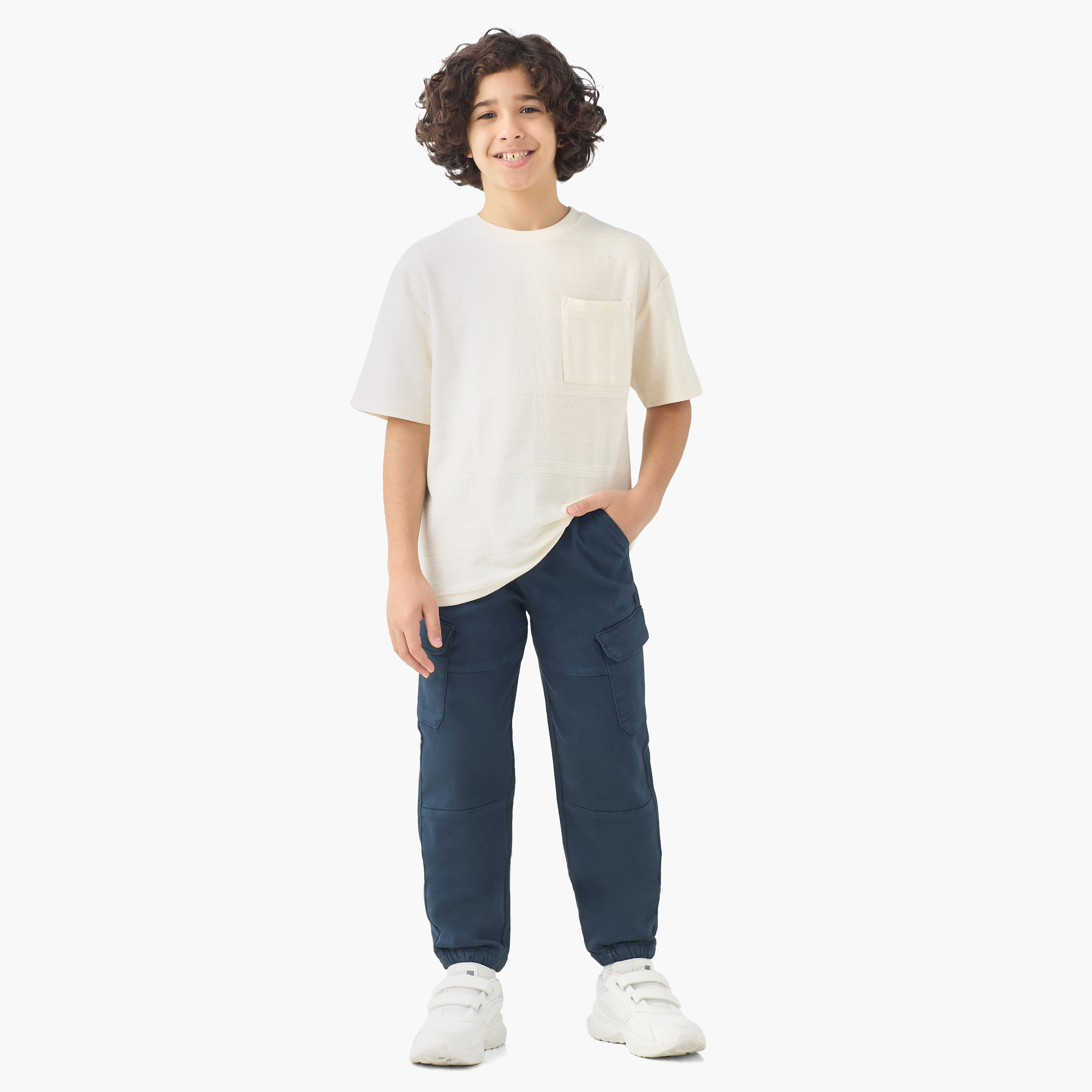 Juniors Trousers with Flap Pockets- Elasticated Drawstring Waist-girls-clothing-bottoms-trousers-image-1
