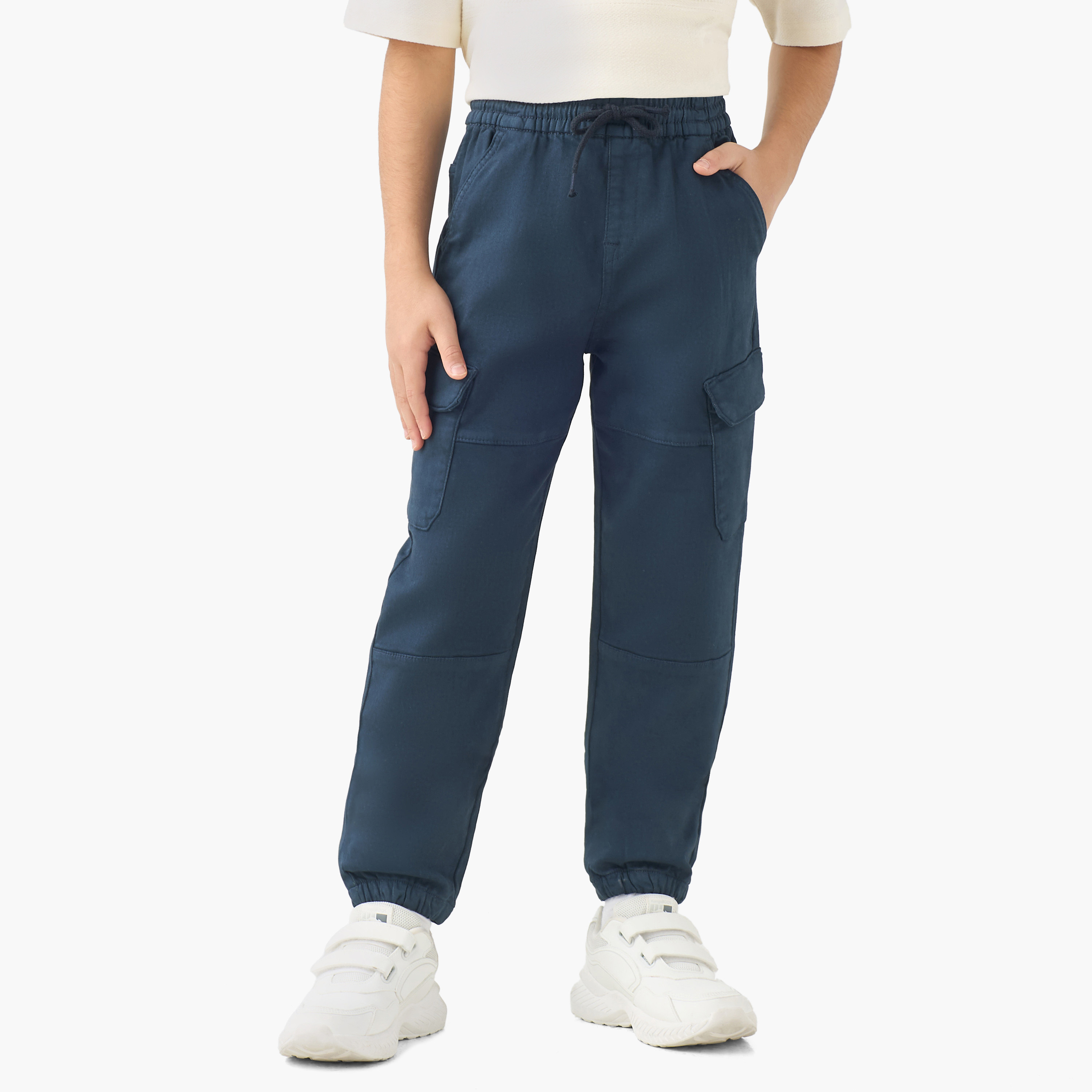 Juniors Trousers with Flap Pockets- Elasticated Drawstring Waist-girls-clothing-bottoms-trousers-image-2