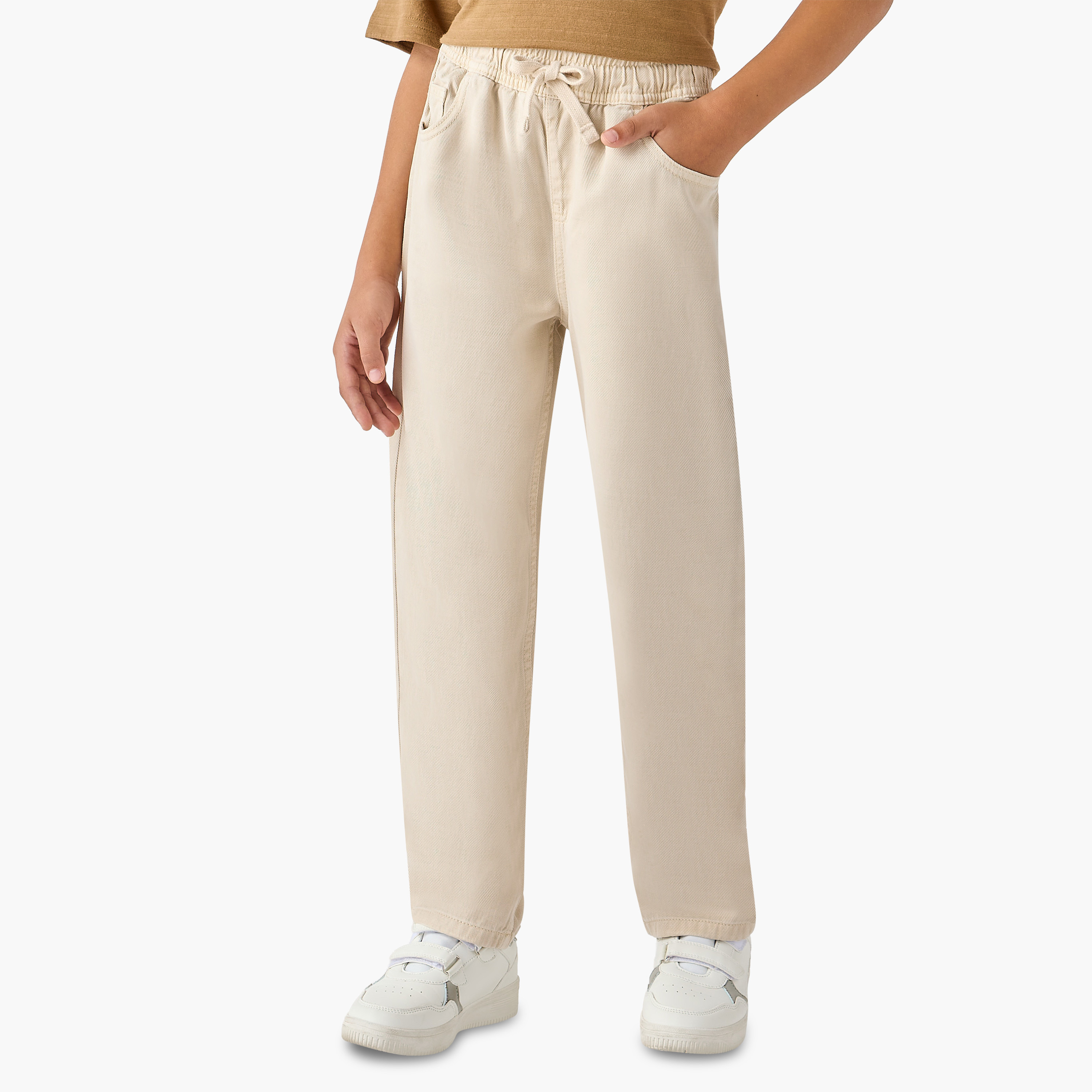 Juniors Regular Fit Pants with Elasticated Drawstring Waist-boys-clothing-bottoms-trousers-image-1