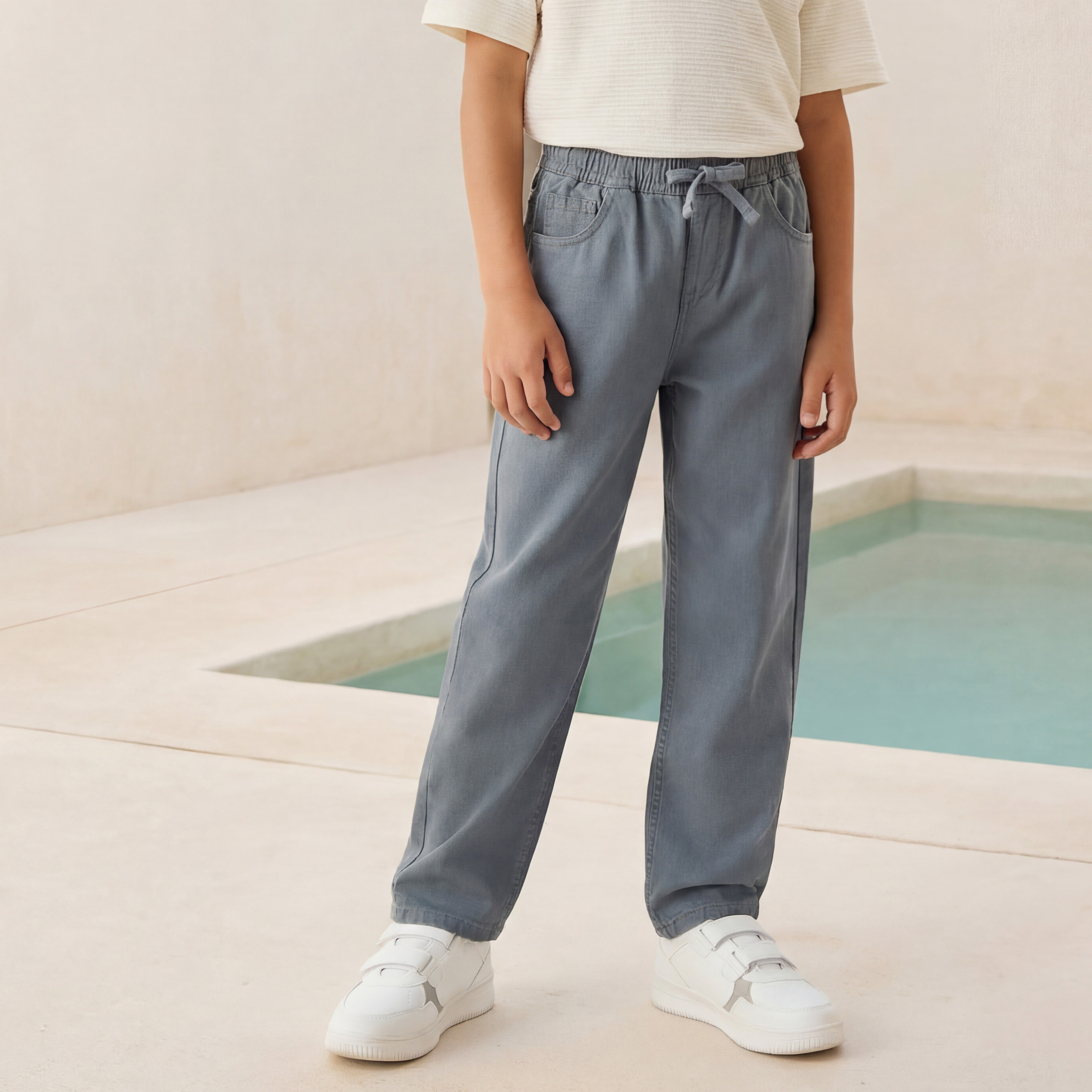 Juniors Joggers with Flap Pockets- Elasticated Drawstring Waist-boys-clothing-schoolwear-bottoms-joggers-image-1