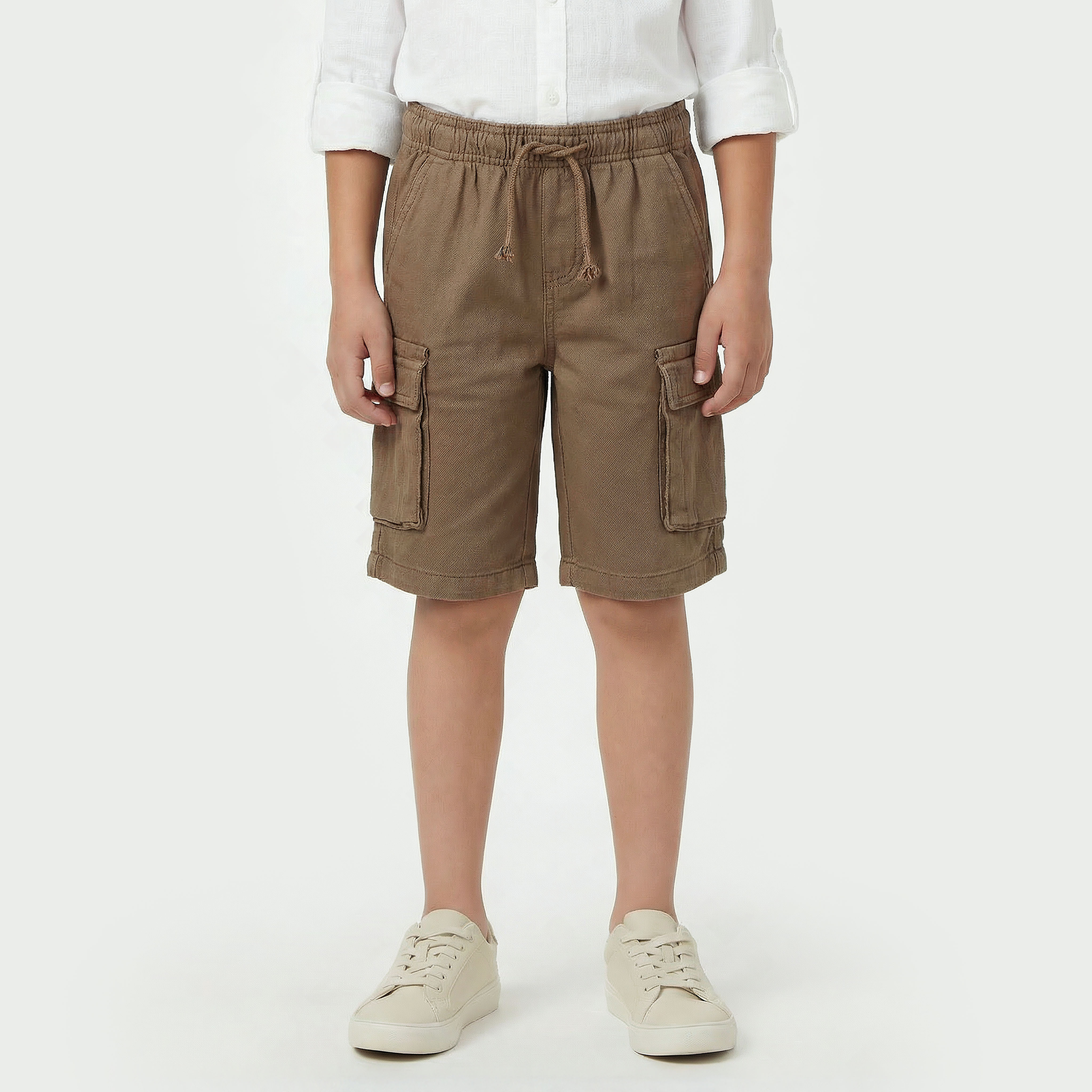 Juniors Knee Length Elasticated Drawstring Shorts with Pockets-boys-clothing-bottoms-shorts-image-1