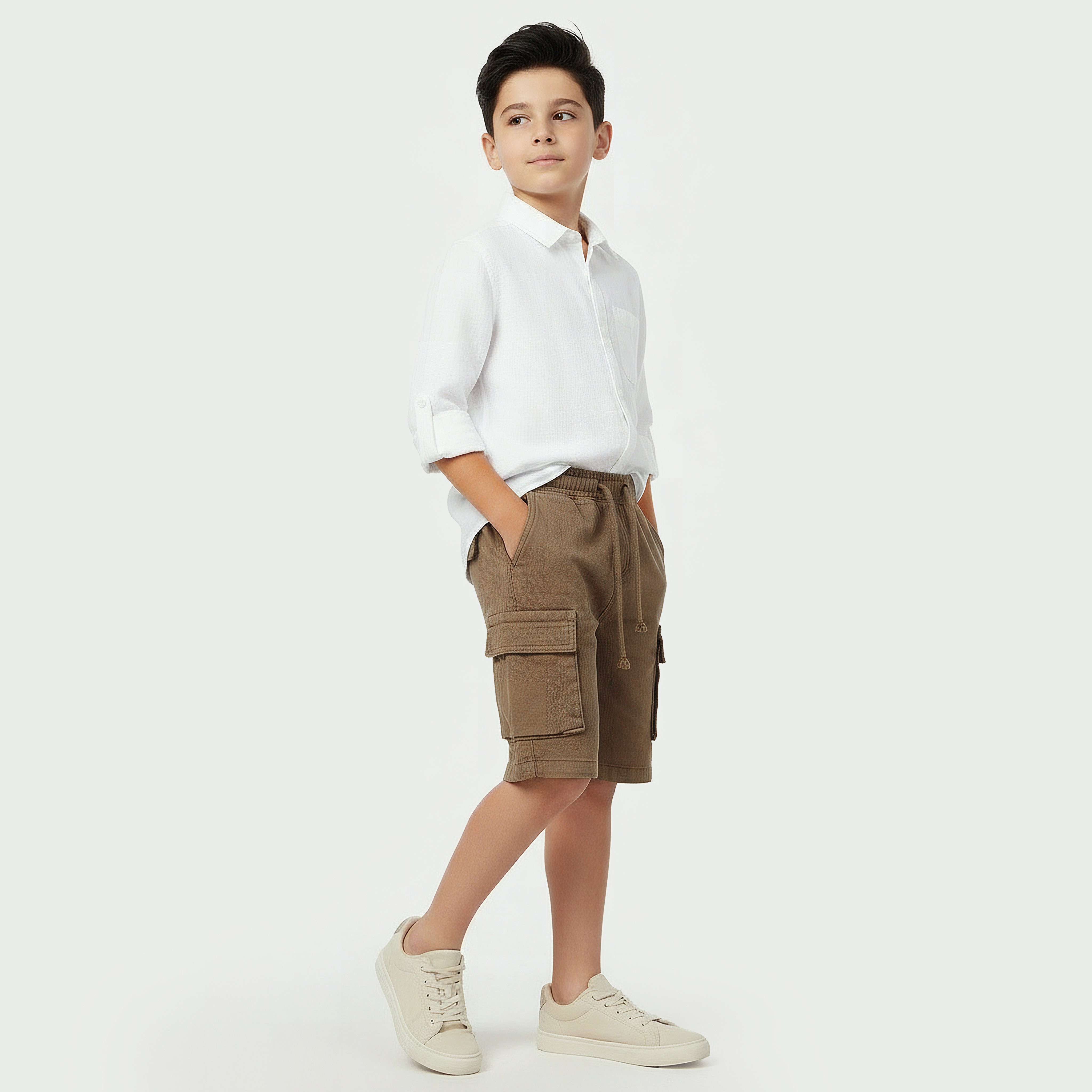 Juniors Knee Length Elasticated Drawstring Shorts with Pockets-boys-clothing-bottoms-shorts-image-5