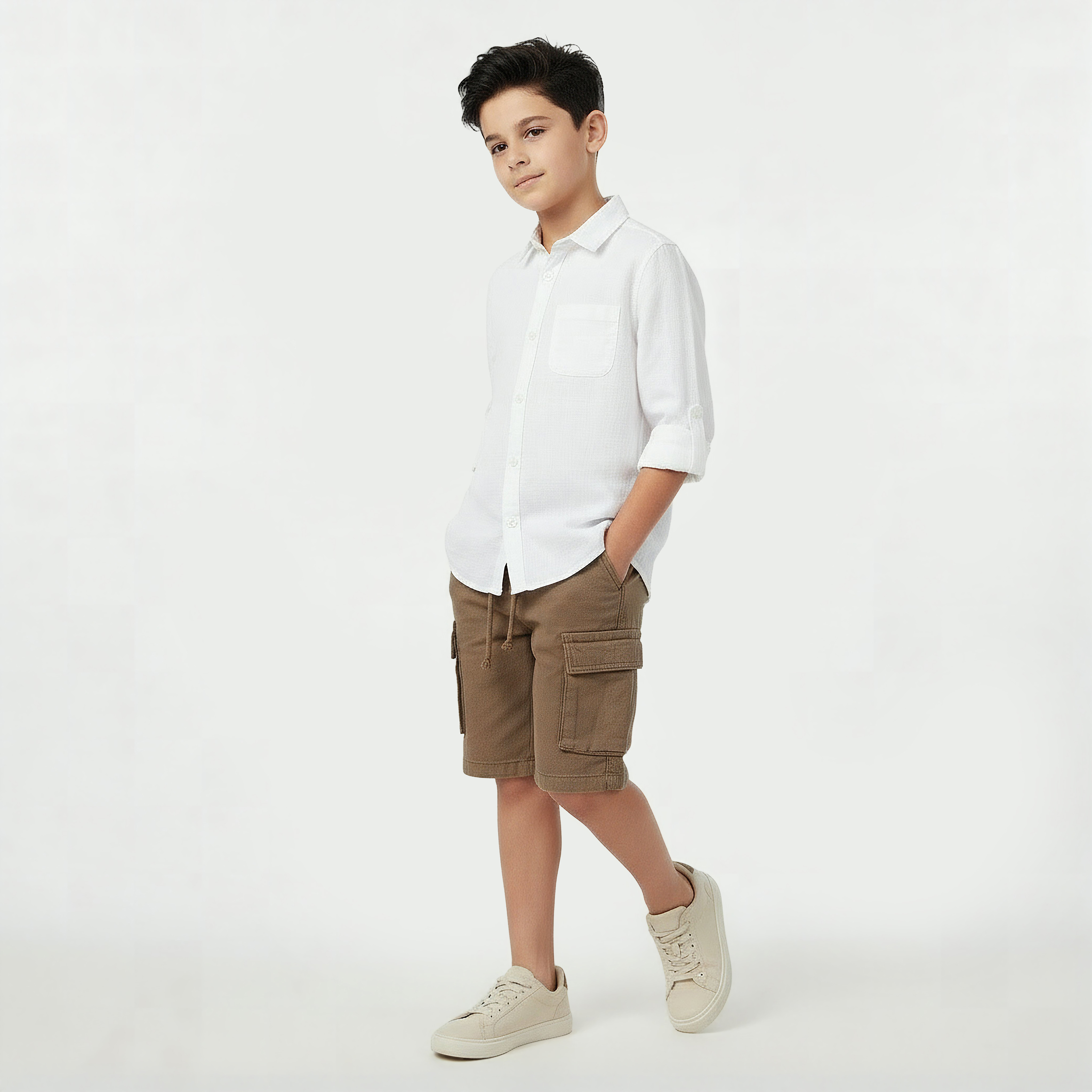 Juniors Knee Length Elasticated Drawstring Shorts with Pockets-boys-clothing-bottoms-shorts-image-6