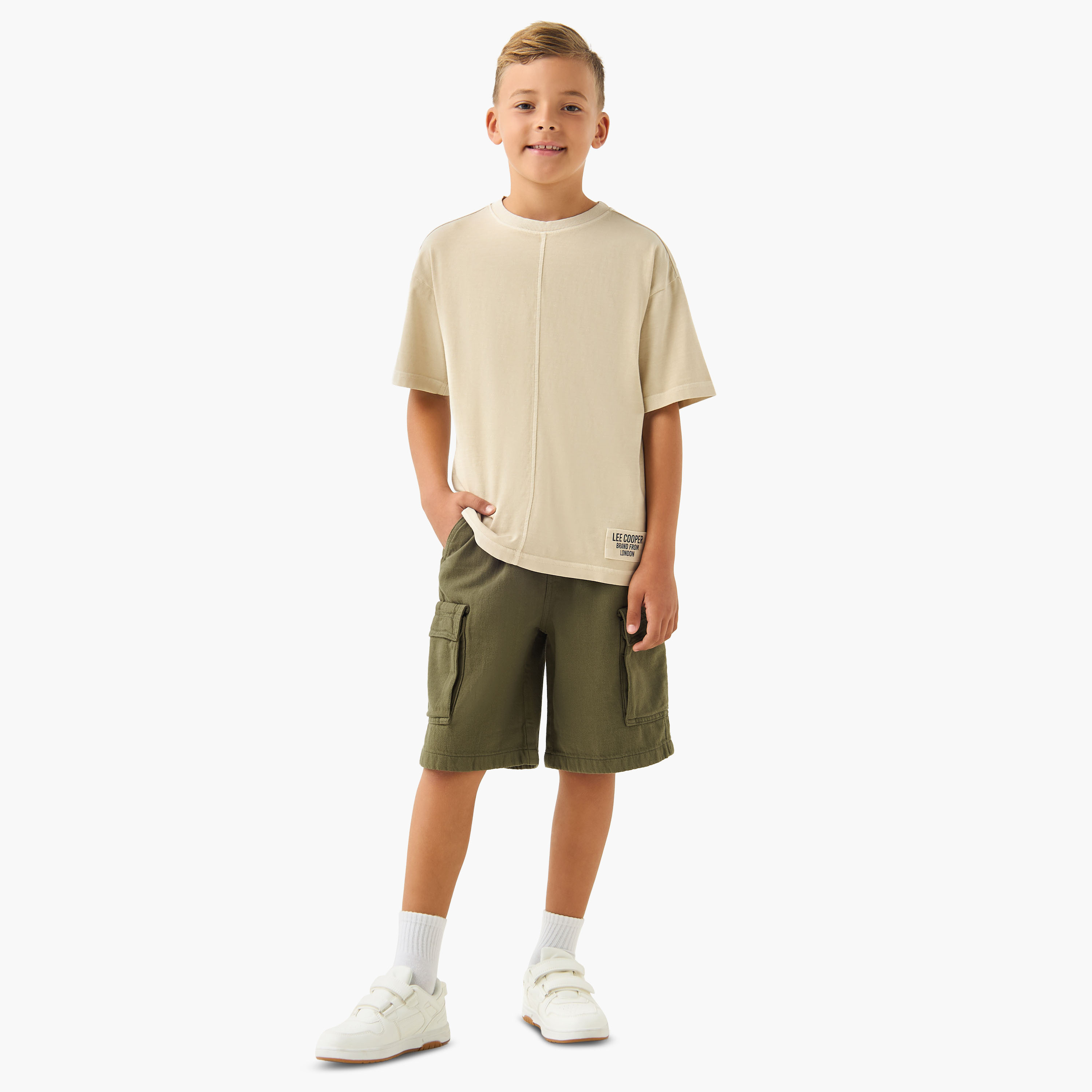 Juniors Knee Length Elasticated Drawstring Shorts with Pockets-boys-clothing-bottoms-shorts-image-2