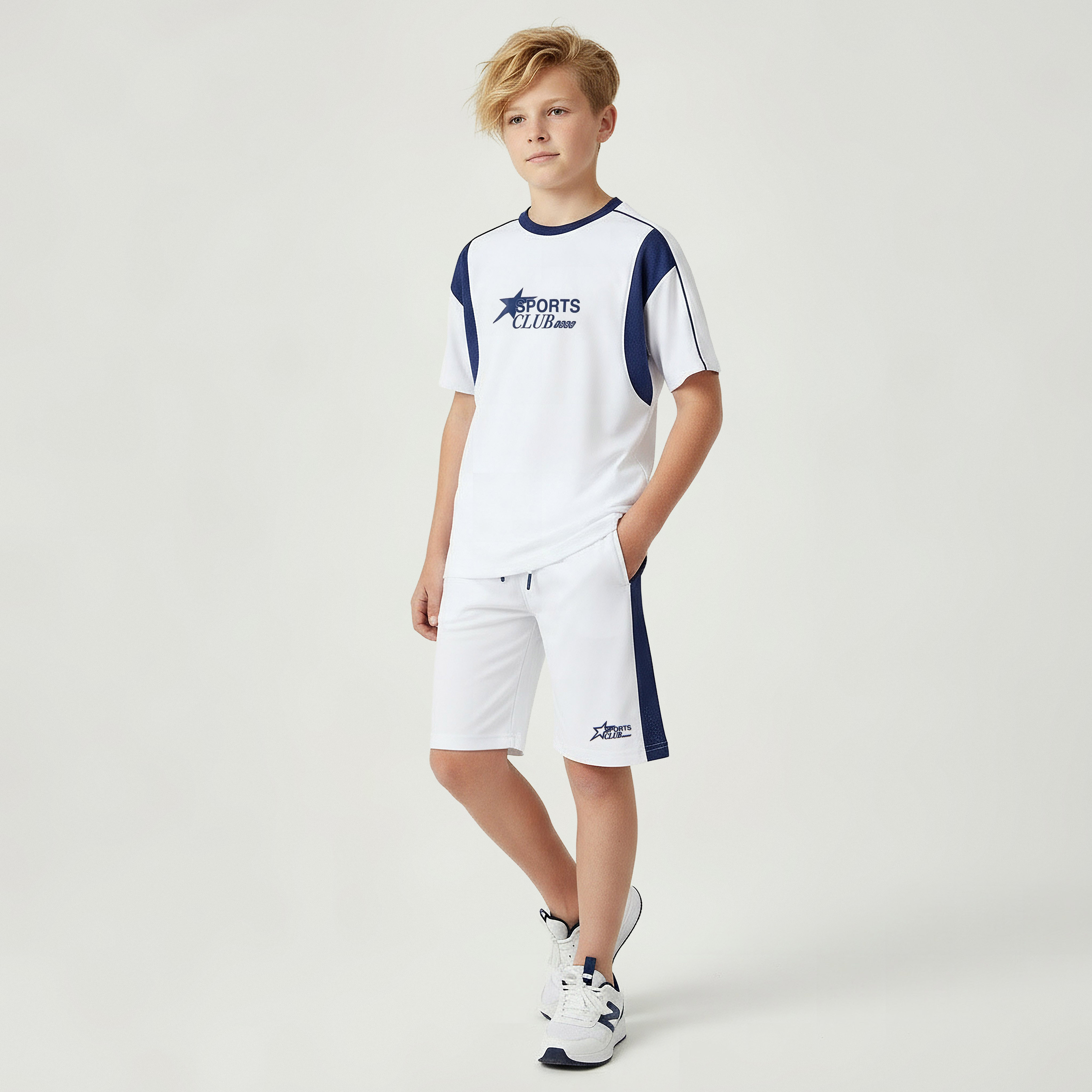 Juniors Crew Neck Short Sleeve T-shirt and Shorts Set with Print-boys-clothing-setsandcoords-image-1